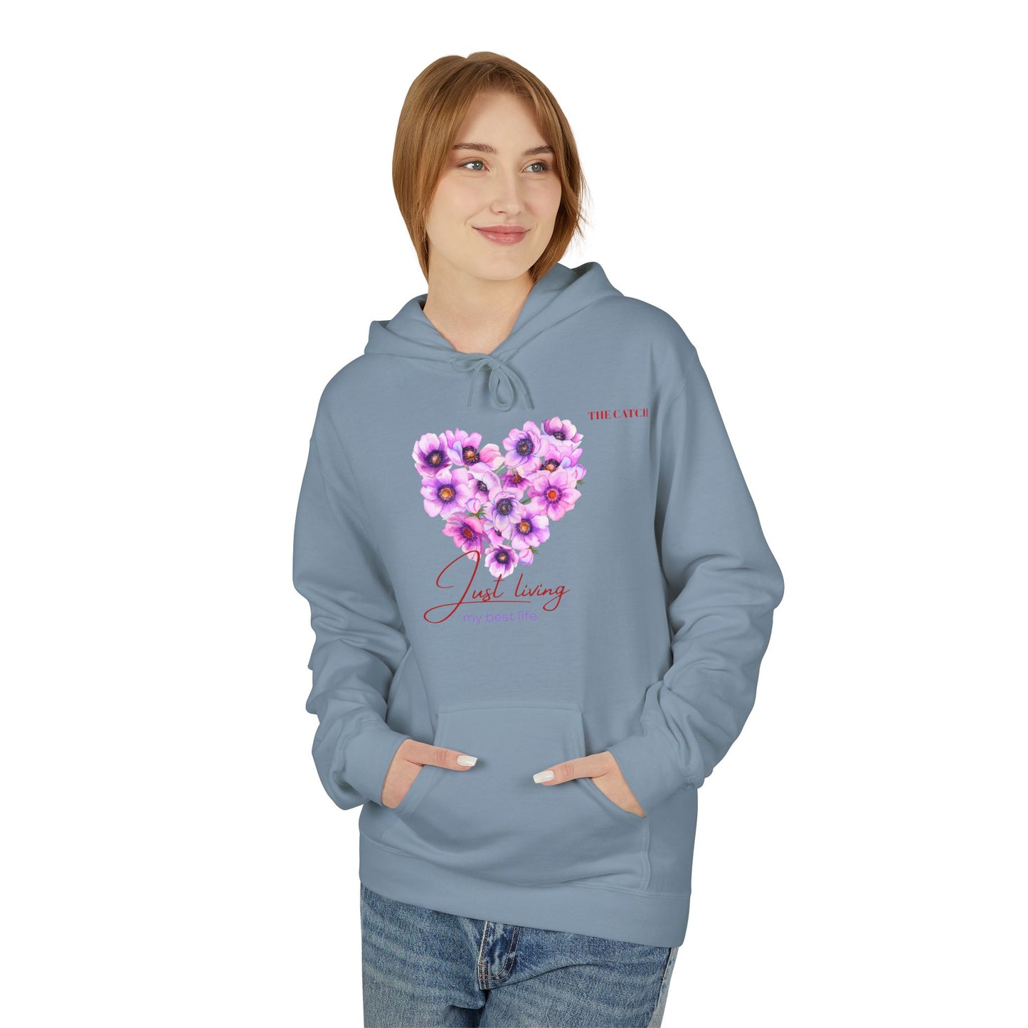 Just Living Floral Heart Hoodie - Inspirational Midweight Fleece Sweatshirt