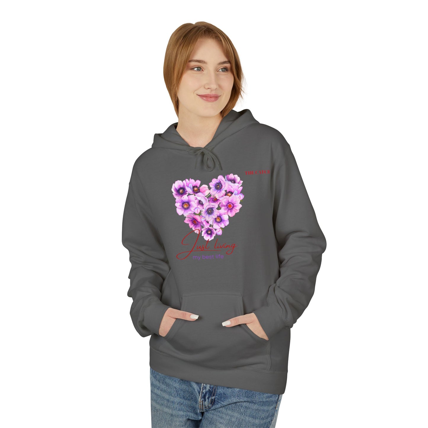 Just Living Floral Heart Hoodie - Inspirational Midweight Fleece Sweatshirt