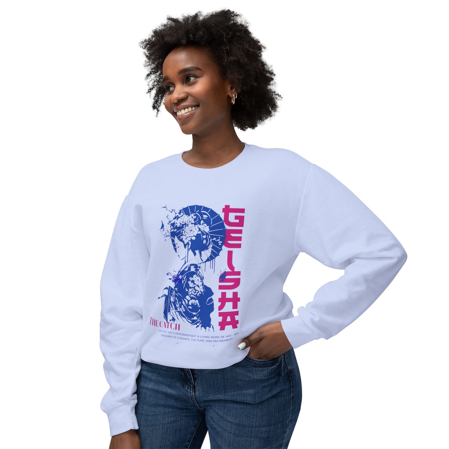 Geisha Artwork Women's Lightweight Crewneck Sweatshirt - Stylish and Cultural Design