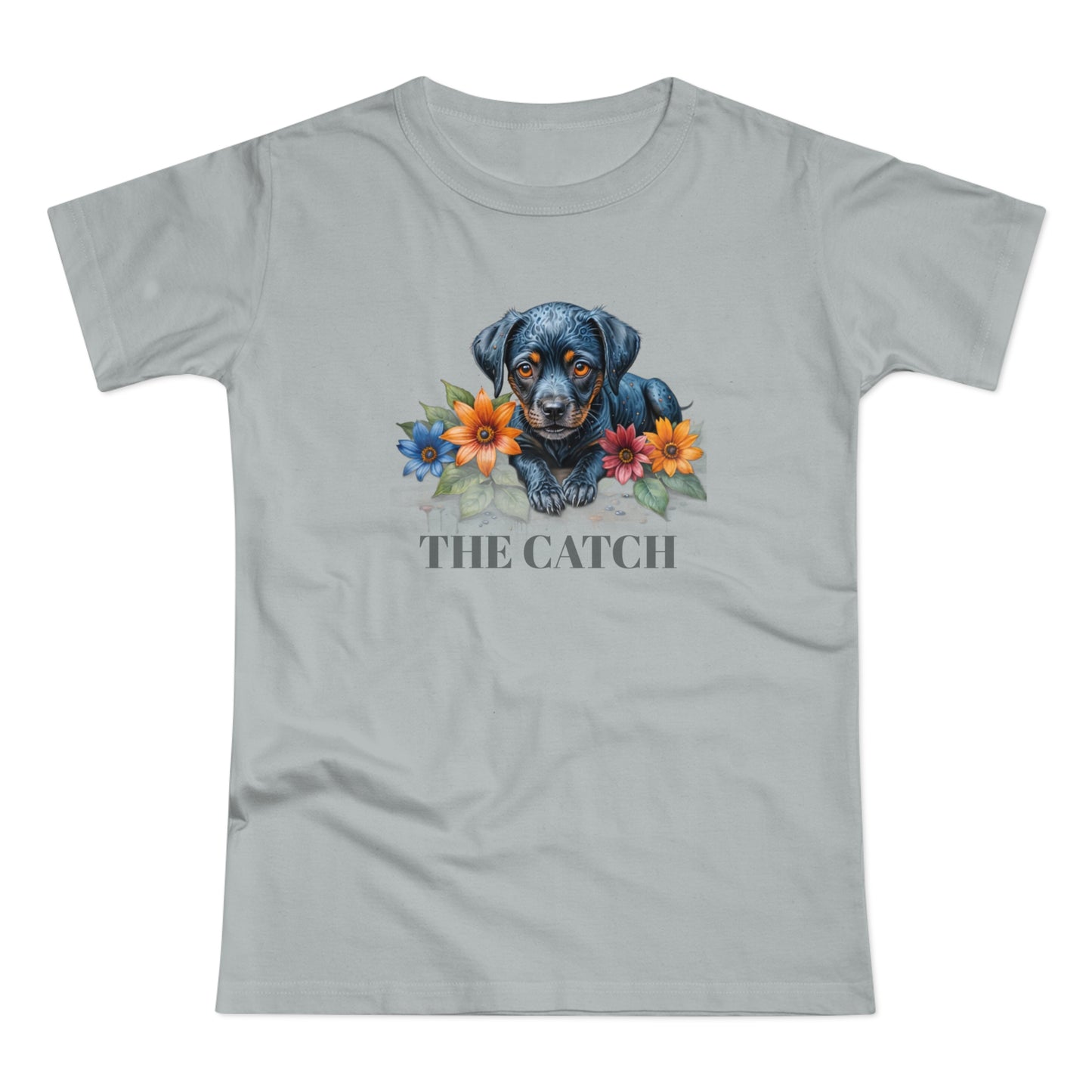 The Catch Dog-Themed Women's T-Shirt - Floral Design for Pet Lovers - THE CATCH
