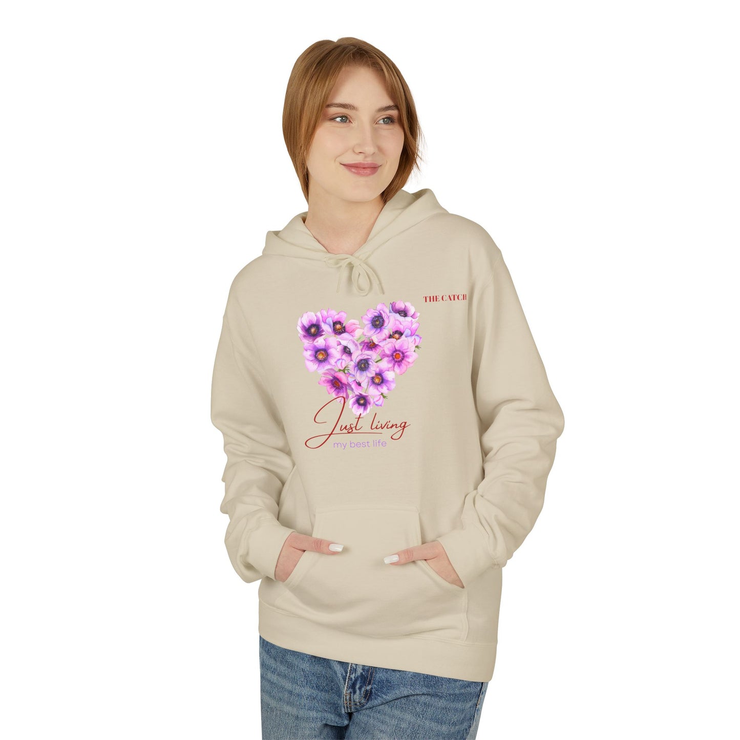 Just Living Floral Heart Hoodie - Inspirational Midweight Fleece Sweatshirt
