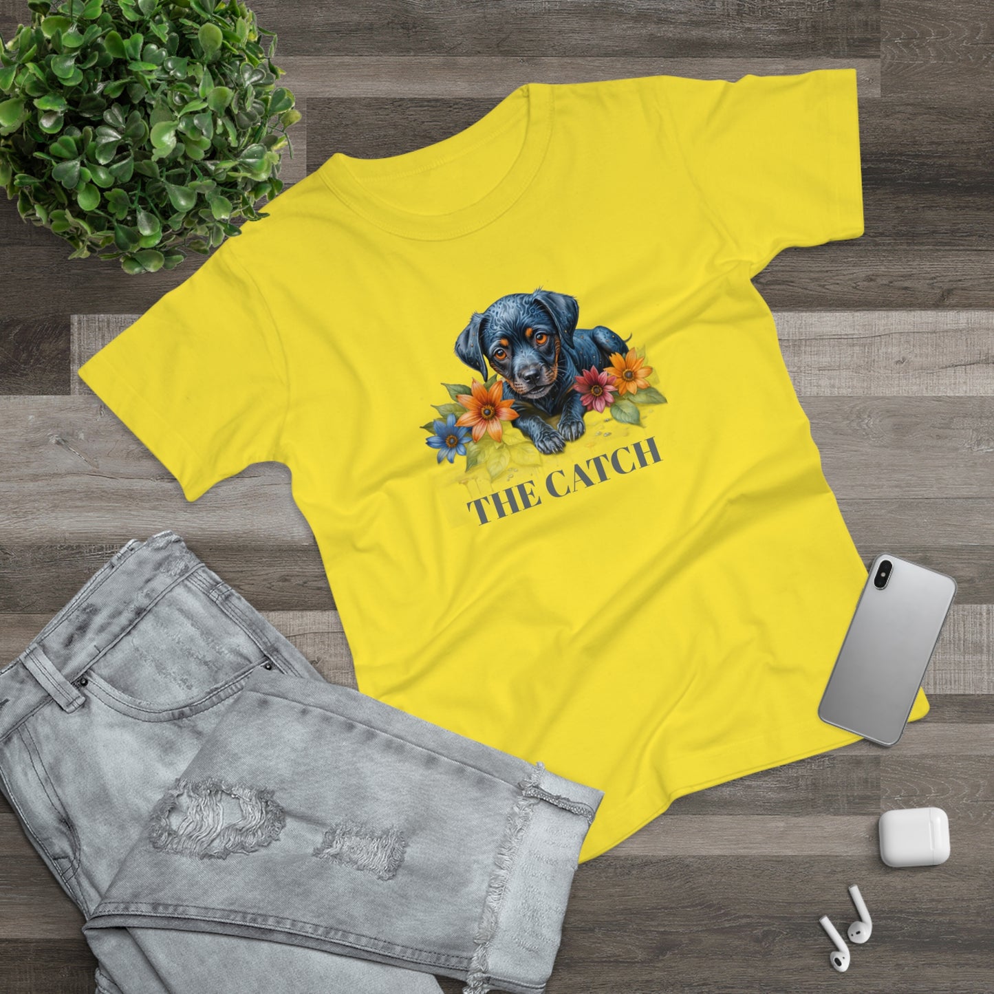 The Catch Dog-Themed Women's T-Shirt - Floral Design for Pet Lovers