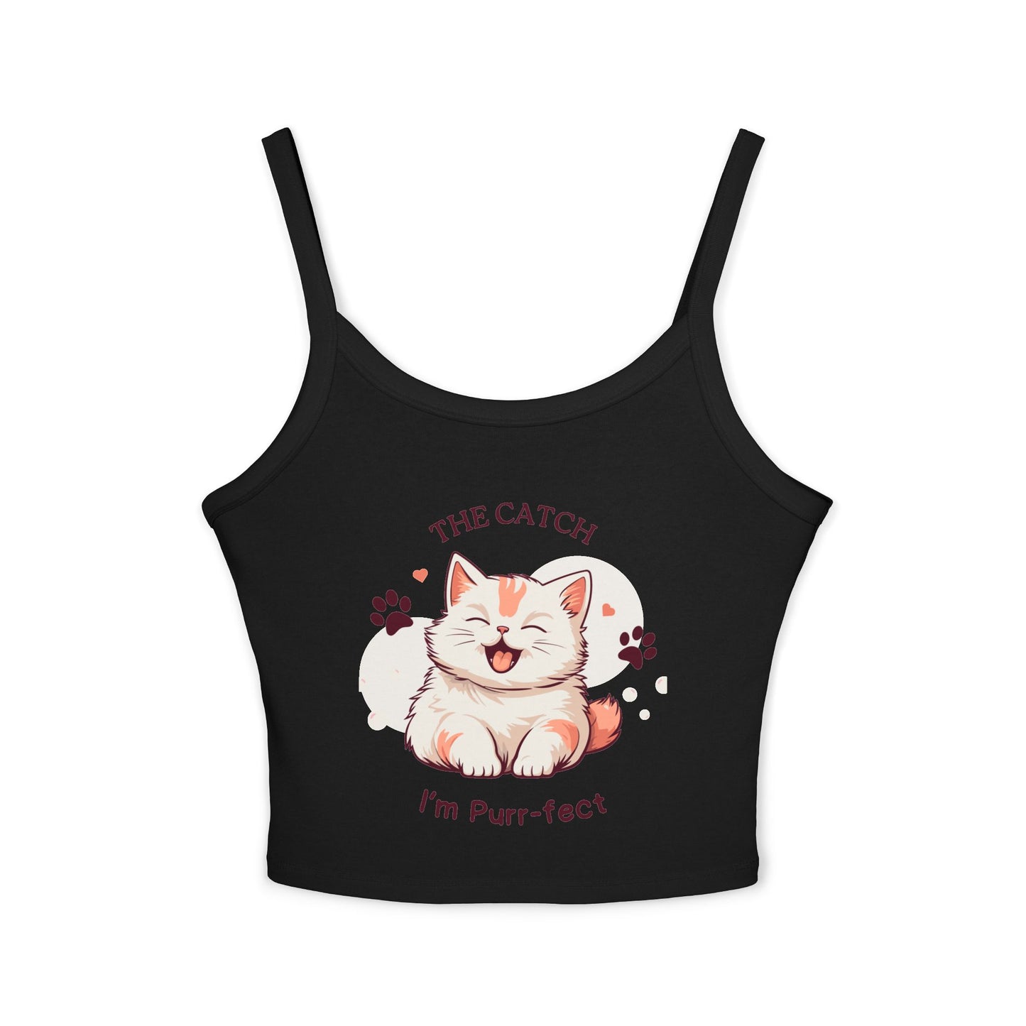 Cute Cat Themed Women's Spaghetti Strap Tank Top, Funny Pet Tee - THE CATCH