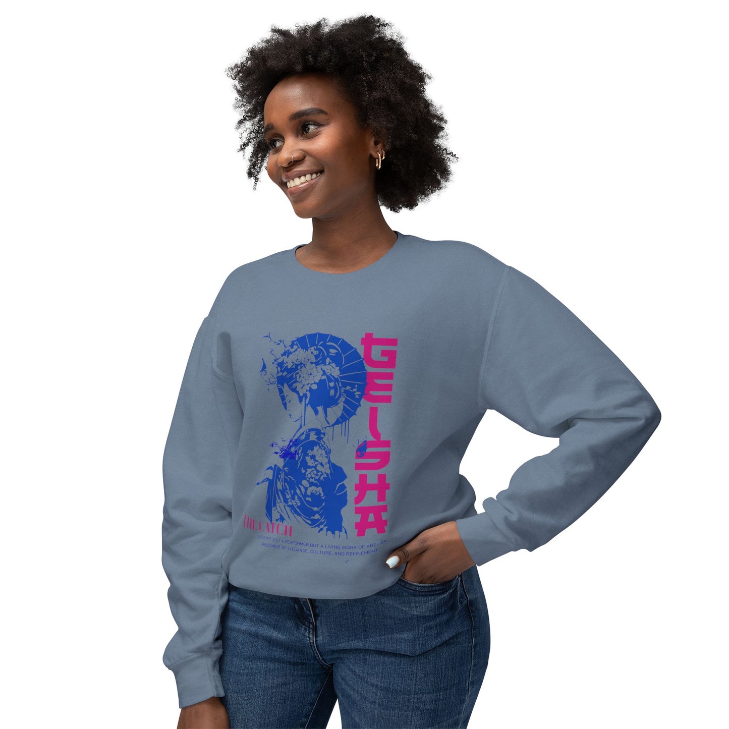 Geisha Artwork Women's Lightweight Crewneck Sweatshirt - Stylish and Cultural Design