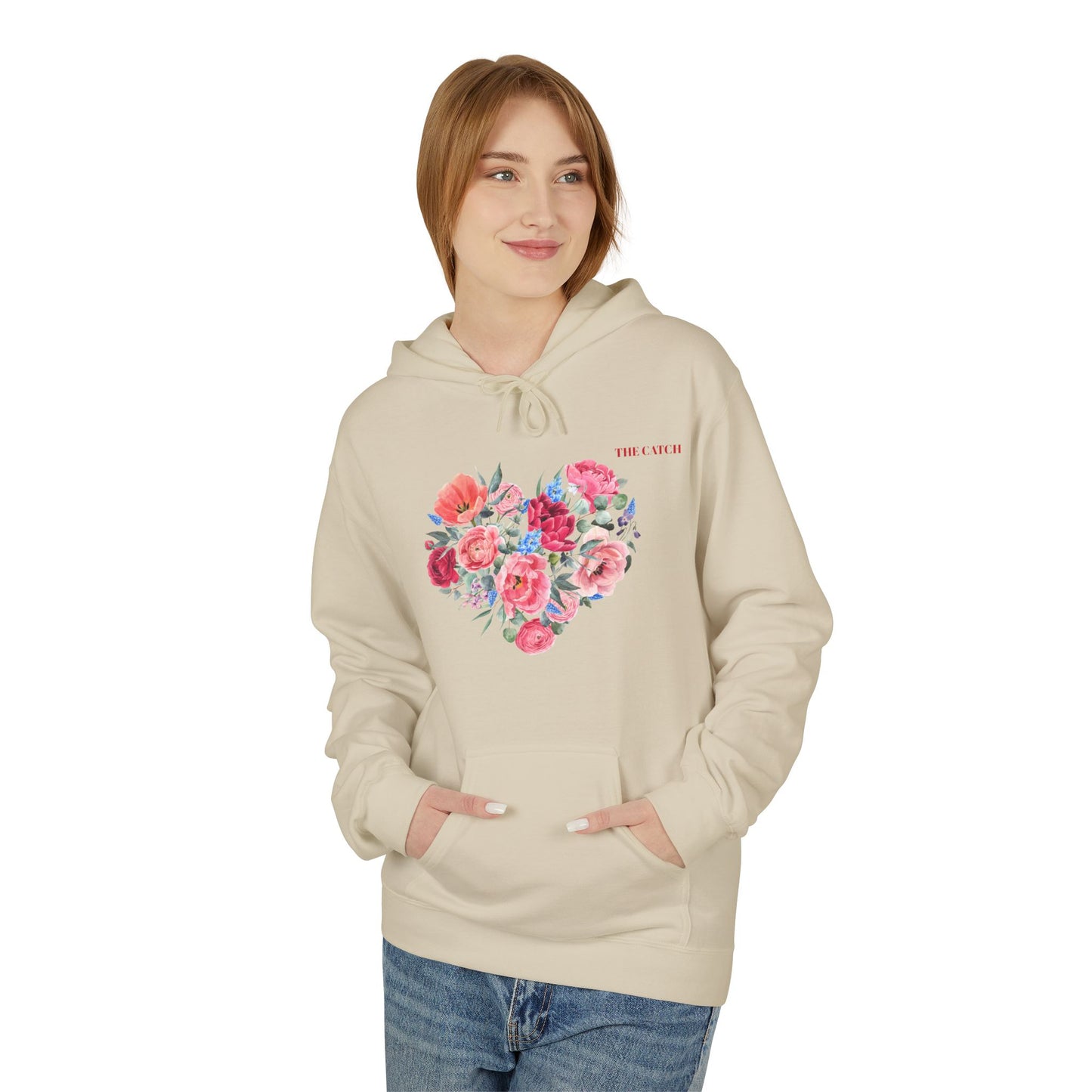 Floral Heart Fleece Hoodie - Softstyle Sweatshirt