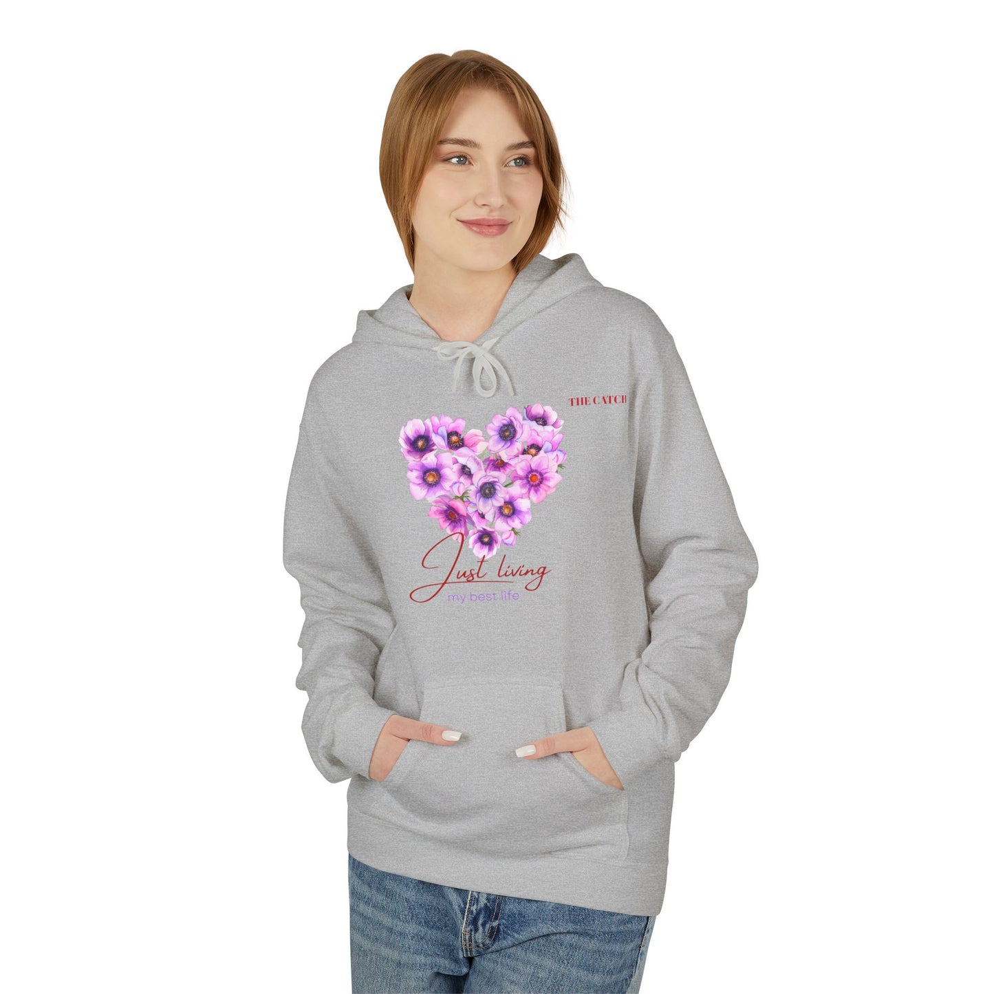 Just Living Floral Heart Hoodie - Inspirational Midweight Fleece Sweatshirt