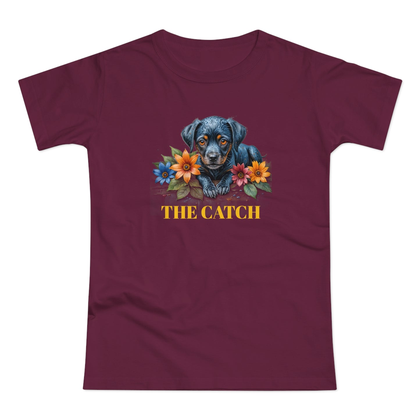 The Catch Dog-Themed Women's T-Shirt - Floral Design for Pet Lovers - THE CATCH