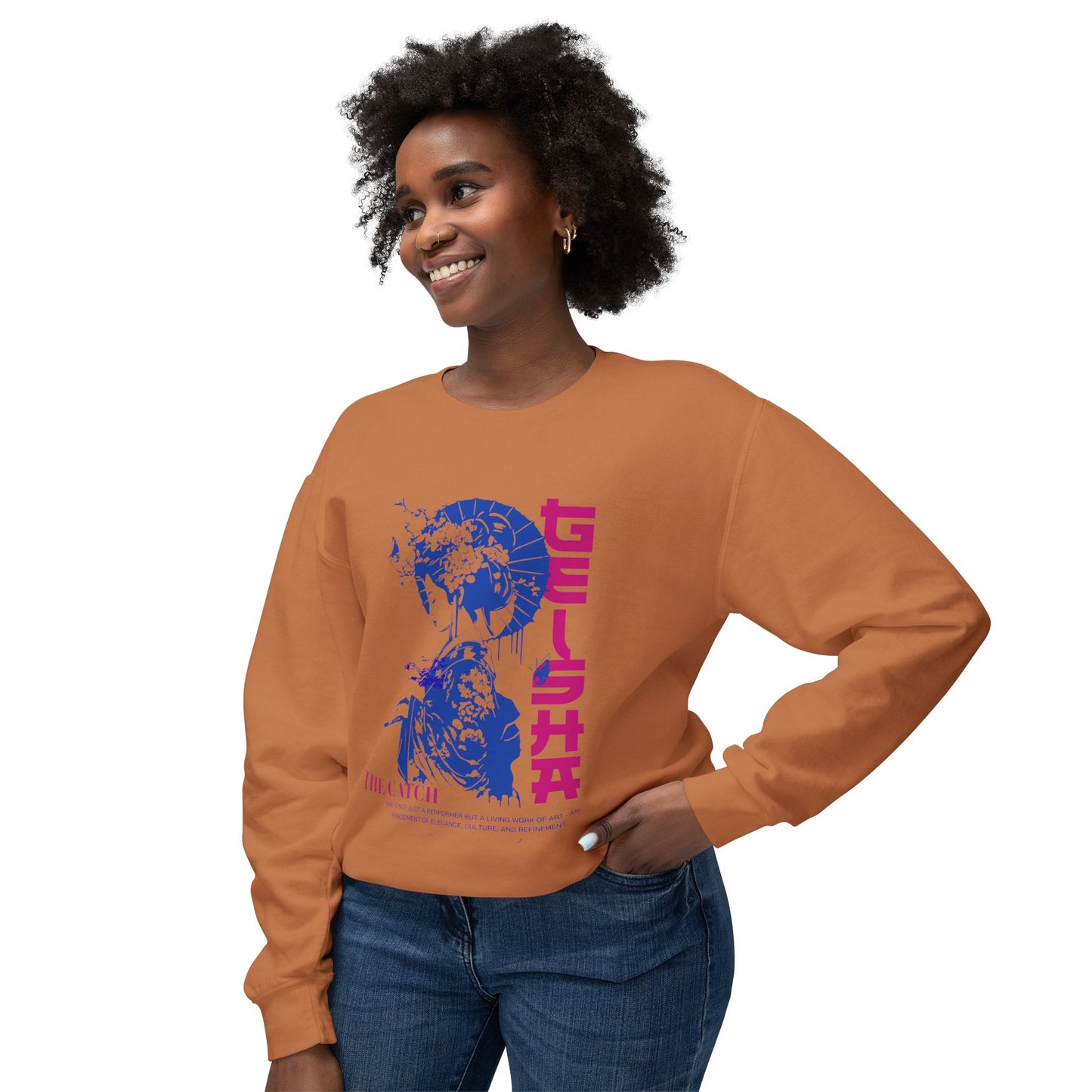 Geisha Artwork Women's Lightweight Crewneck Sweatshirt - Stylish and Cultural Design