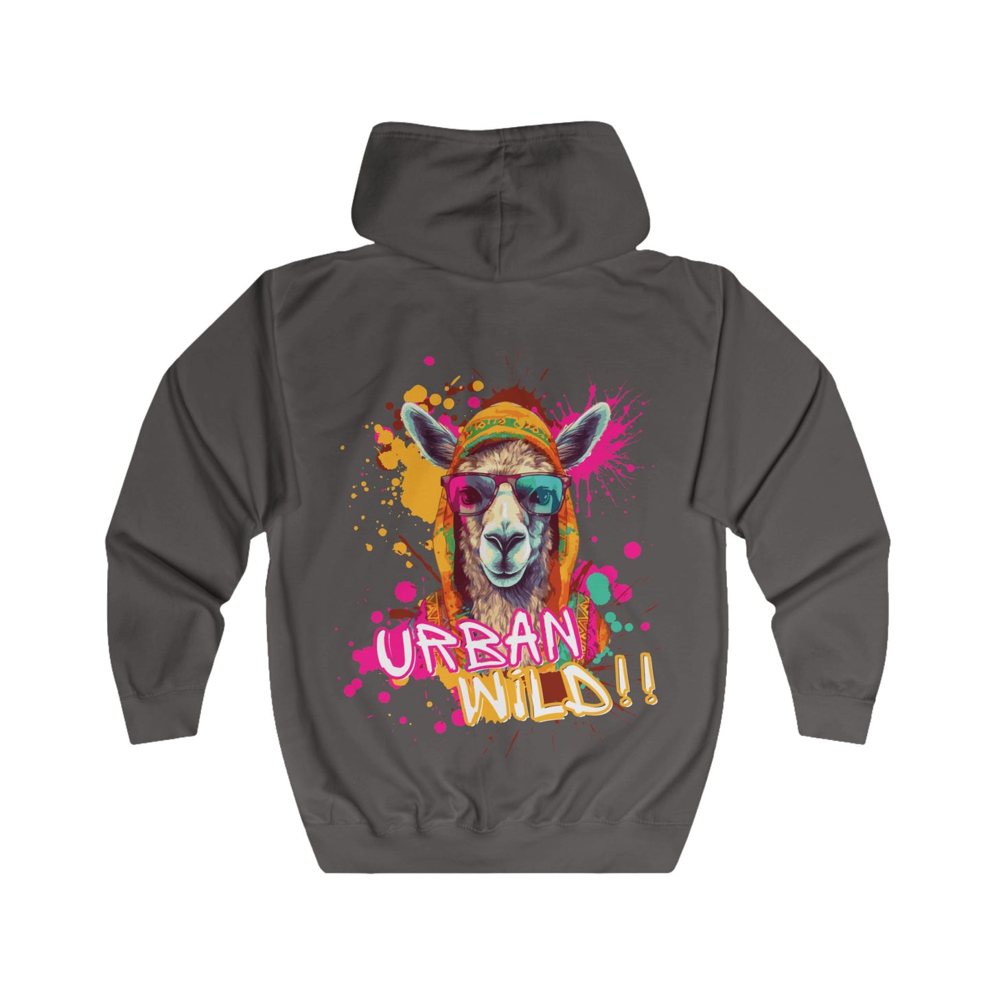 Urban Wild Full Zip Hoodie - Colorful Llama Graphic, Trendy Street Style - THE CATCH