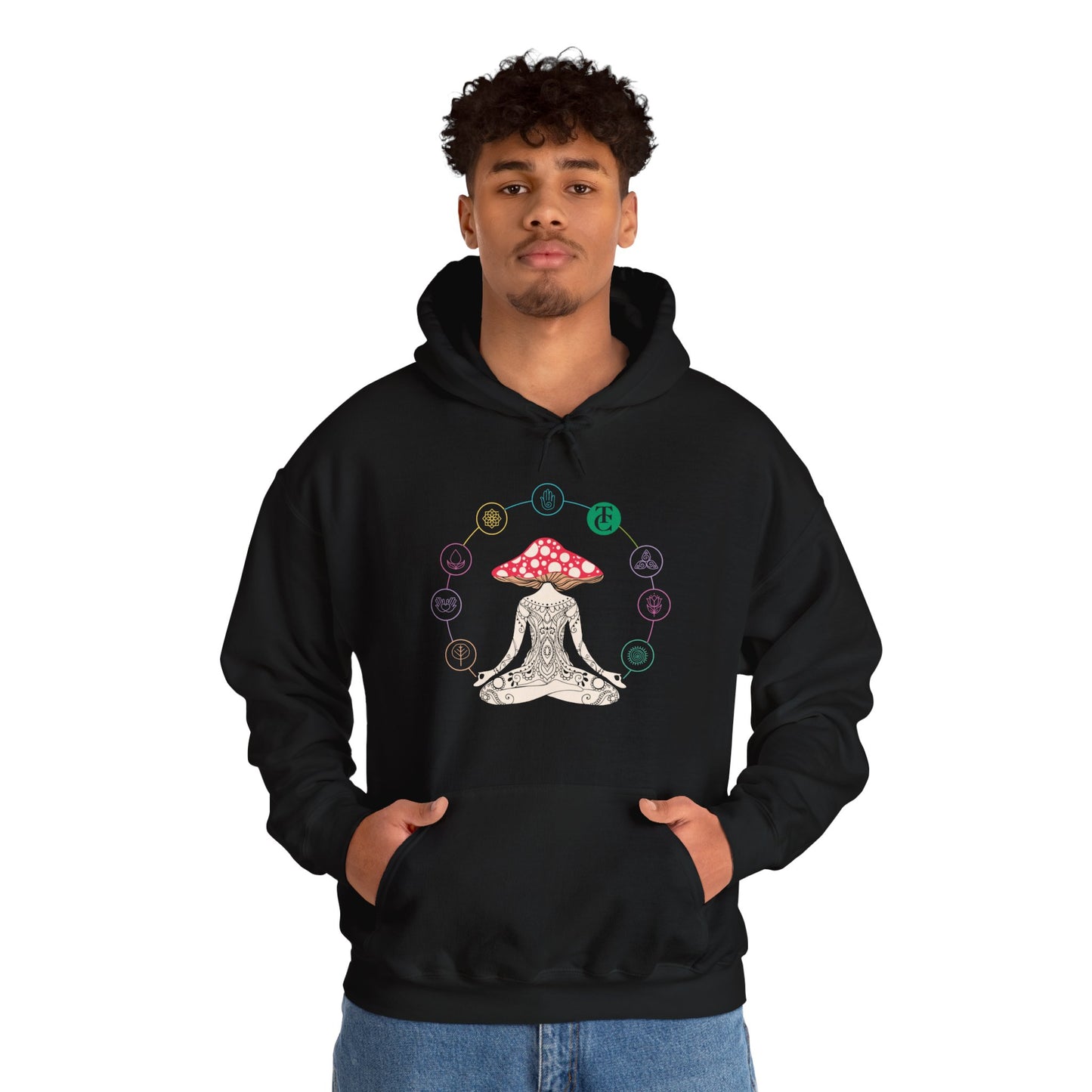 Meditative Mushroom Hoodie - Hooded Sweatshirt, Spiritual Fashion, Cozy Gift, Yoga Attire, Mindfulness Wear, Fall Fashion - THE CATCH