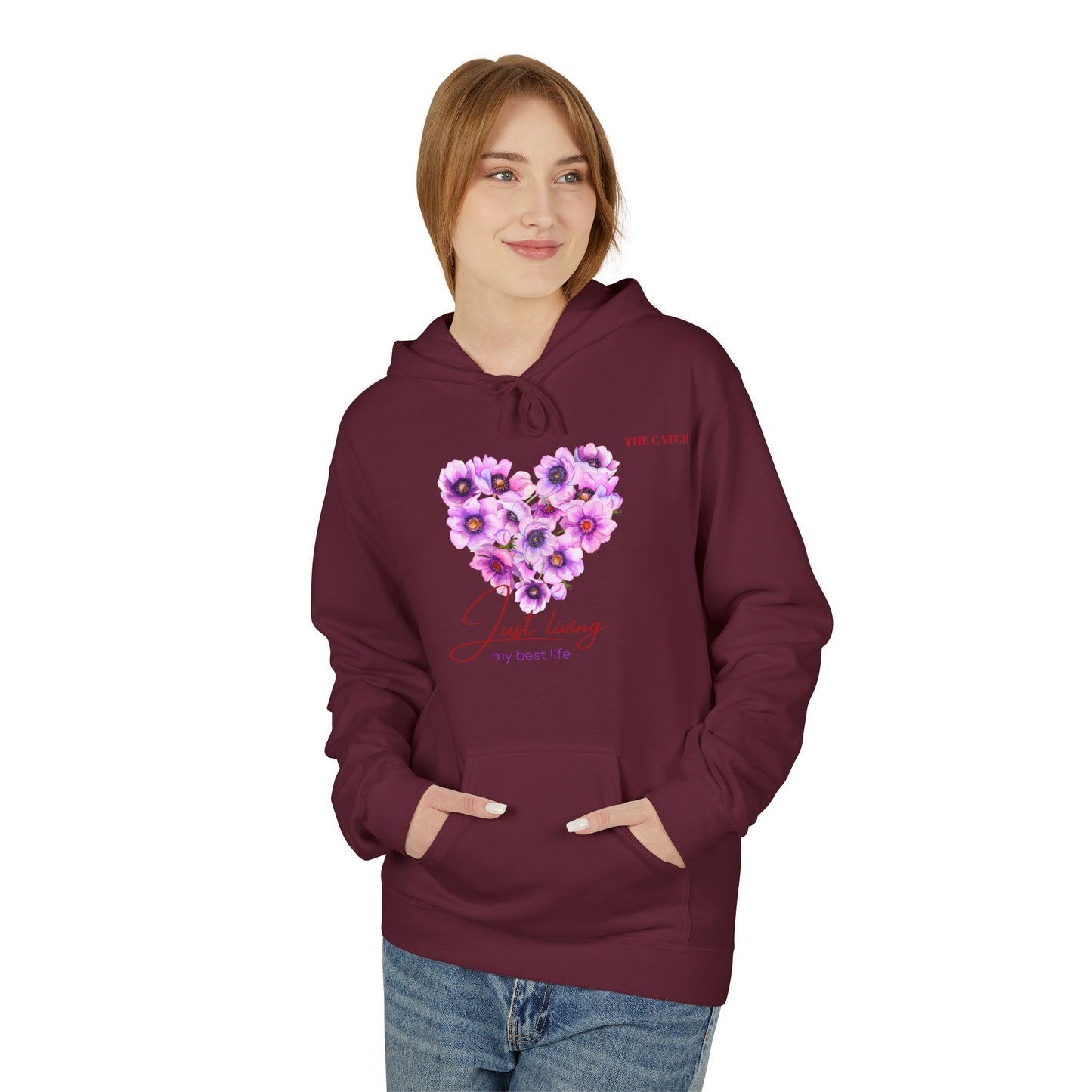 Just Living Floral Heart Hoodie - Inspirational Midweight Fleece Sweatshirt