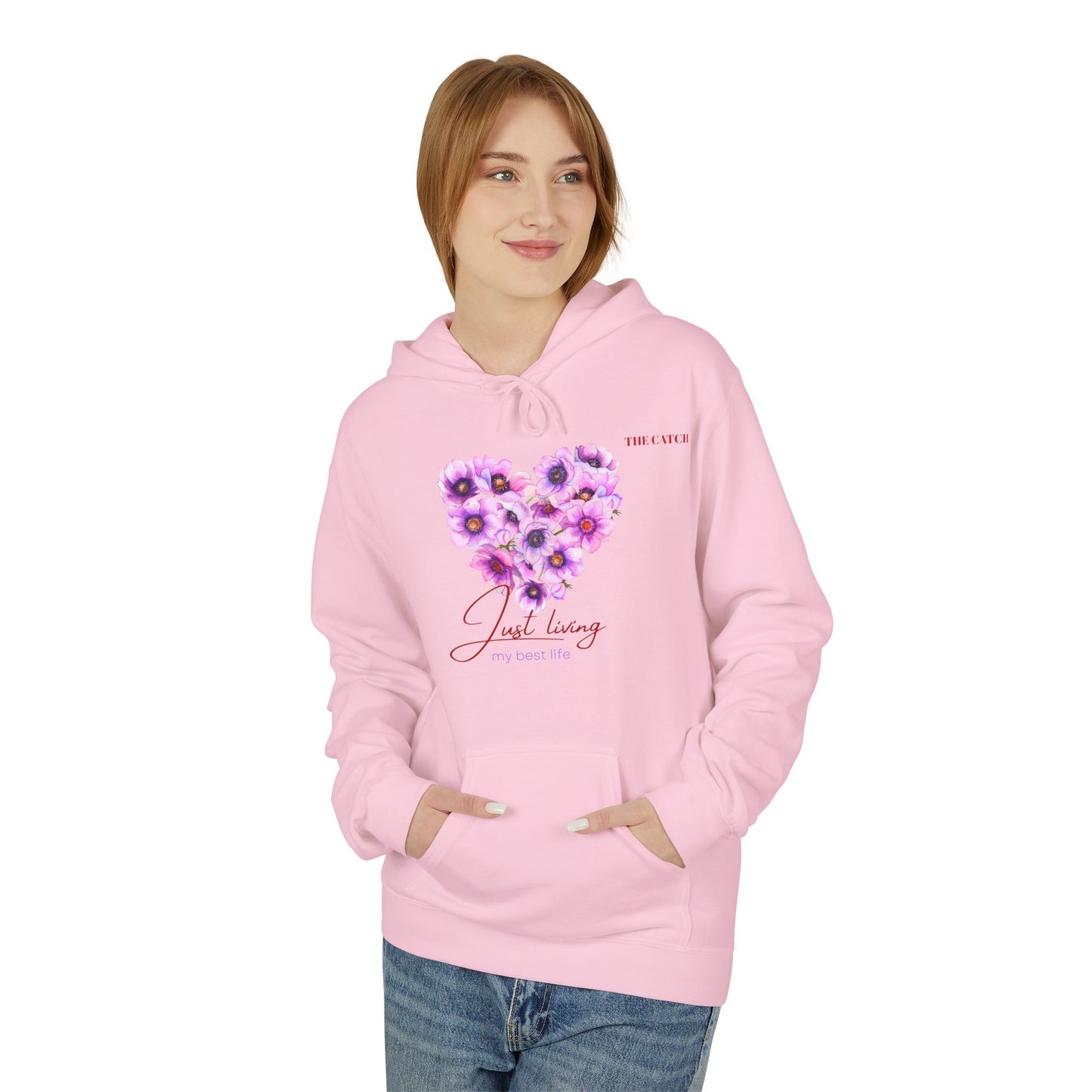 Just Living Floral Heart Hoodie - Inspirational Midweight Fleece Sweatshirt