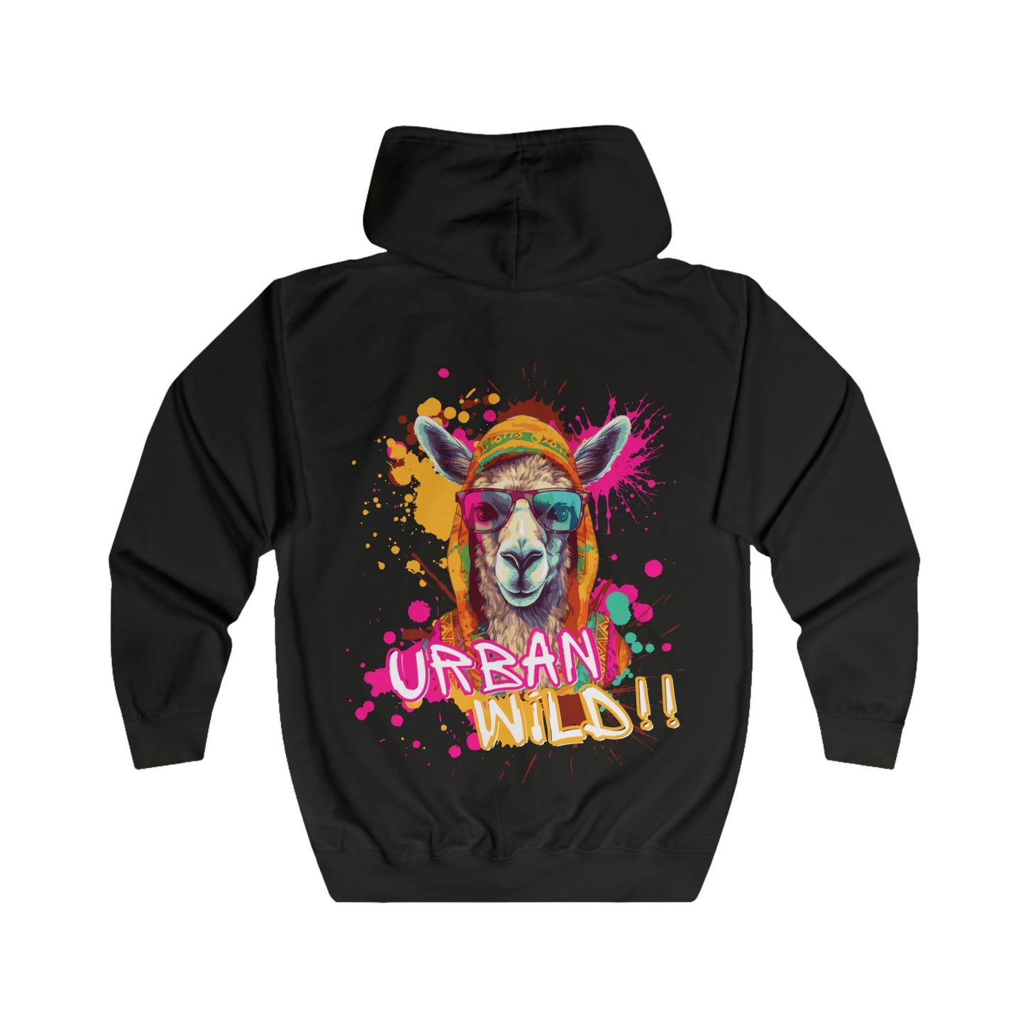 Urban Wild Full Zip Hoodie - Colorful Llama Graphic, Trendy Street Style - THE CATCH