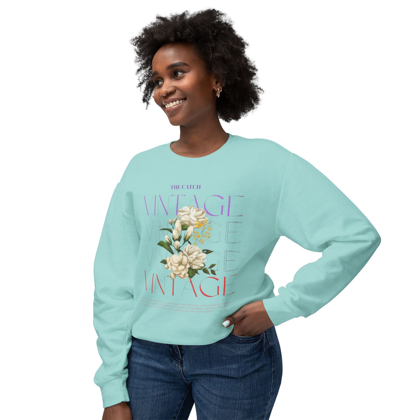 Vintage Floral Women's Lightweight Crewneck Sweatshirt - Casual & Stylish Design - THE CATCH