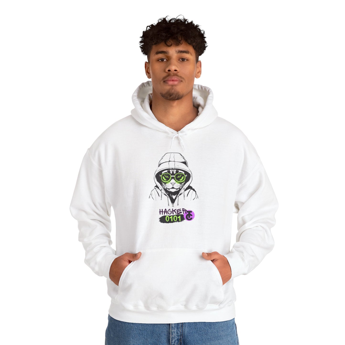 Hacker Cat Hoodie - Cozy Sweatshirt, Streetwear Pullover, Tech Enthusiast Gift, Cyberpunk Apparel, Casual Fashion - THE CATCH