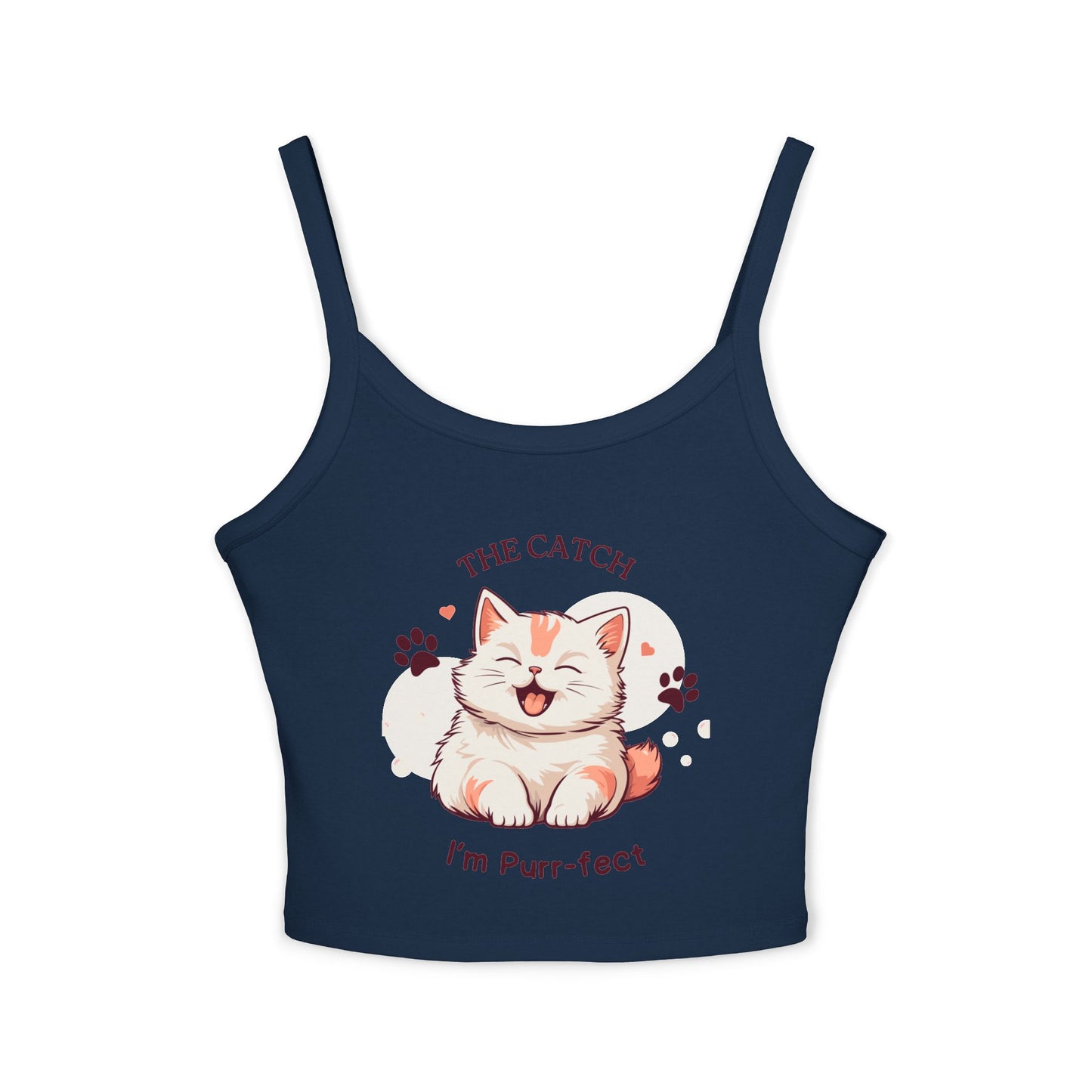 Cute Cat Themed Women's Spaghetti Strap Tank Top, Funny Pet Tee - THE CATCH