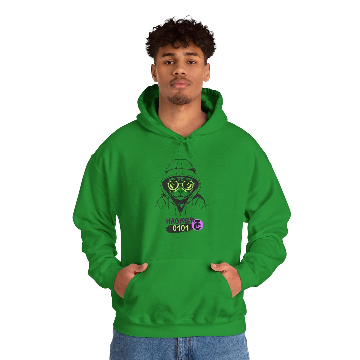 Hacker Cat Hoodie - Cozy Sweatshirt, Streetwear Pullover, Tech Enthusiast Gift, Cyberpunk Apparel, Casual Fashion - THE CATCH