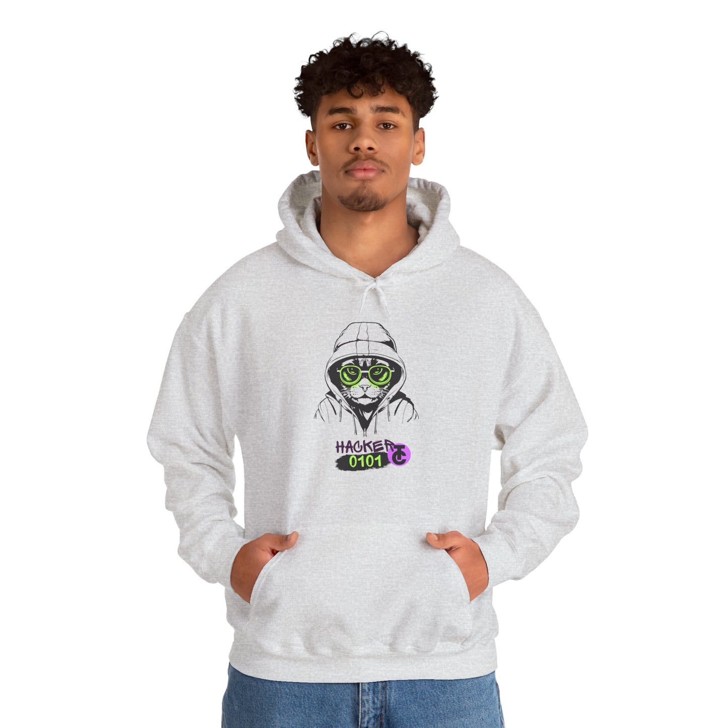 Hacker Cat Hoodie - Cozy Sweatshirt, Streetwear Pullover, Tech Enthusiast Gift, Cyberpunk Apparel, Casual Fashion - THE CATCH