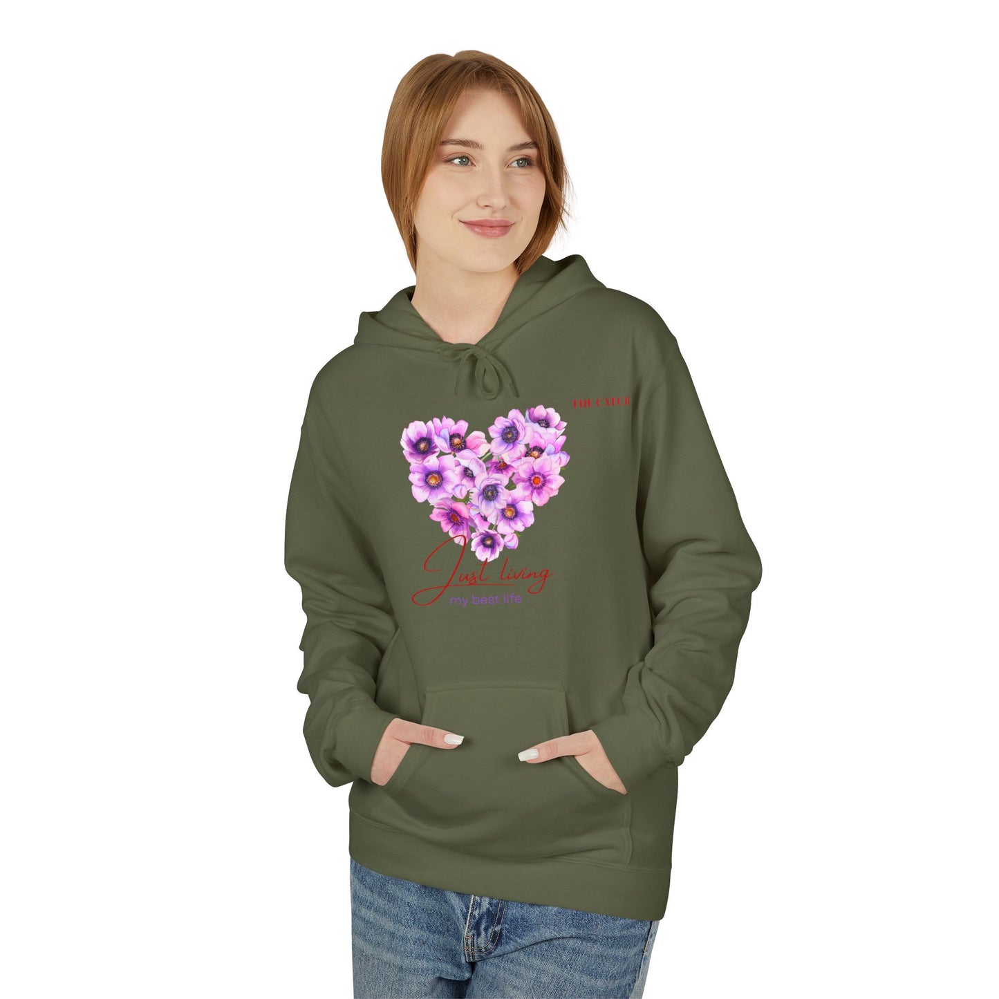 Just Living Floral Heart Hoodie - Inspirational Midweight Fleece Sweatshirt