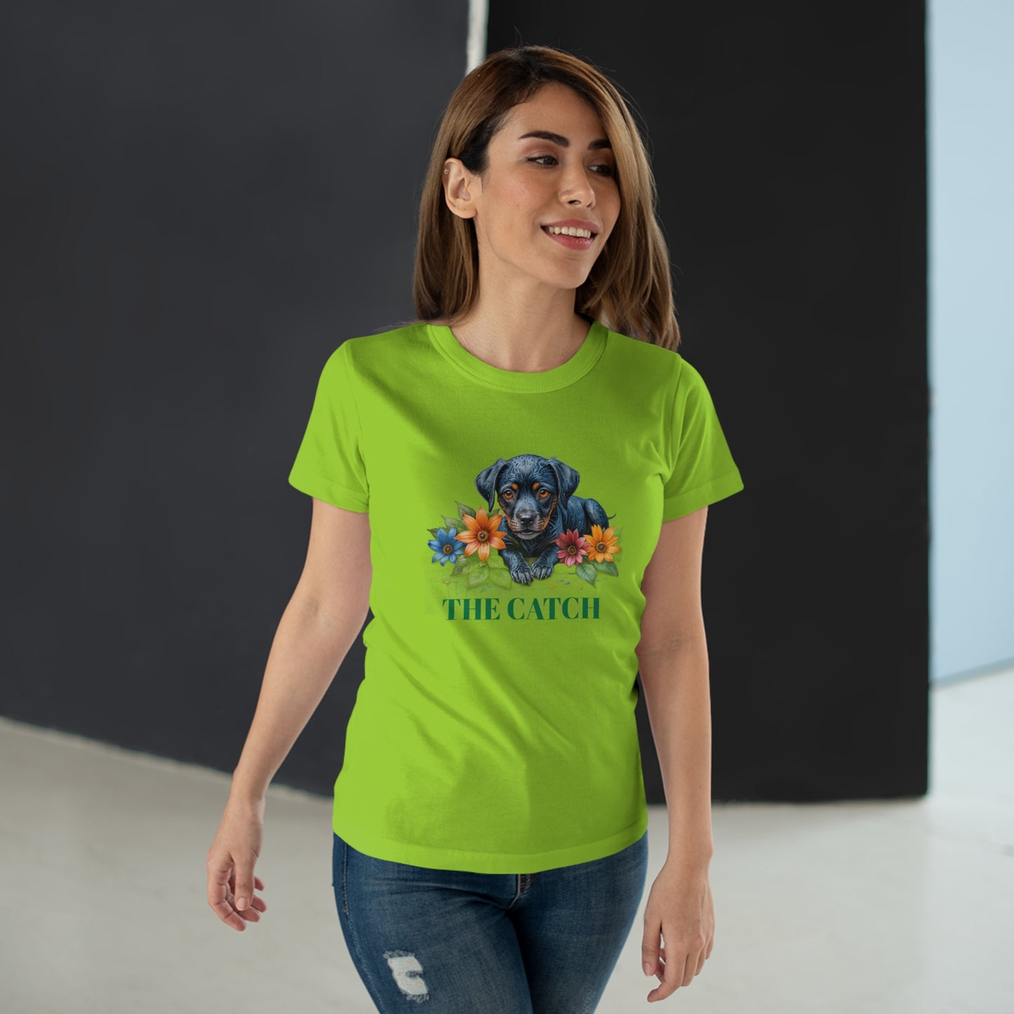 The Catch Dog-Themed Women's T-Shirt - Floral Design for Pet Lovers - THE CATCH