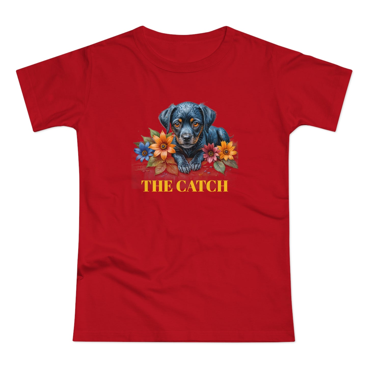 The Catch Dog-Themed Women's T-Shirt - Floral Design for Pet Lovers - THE CATCH