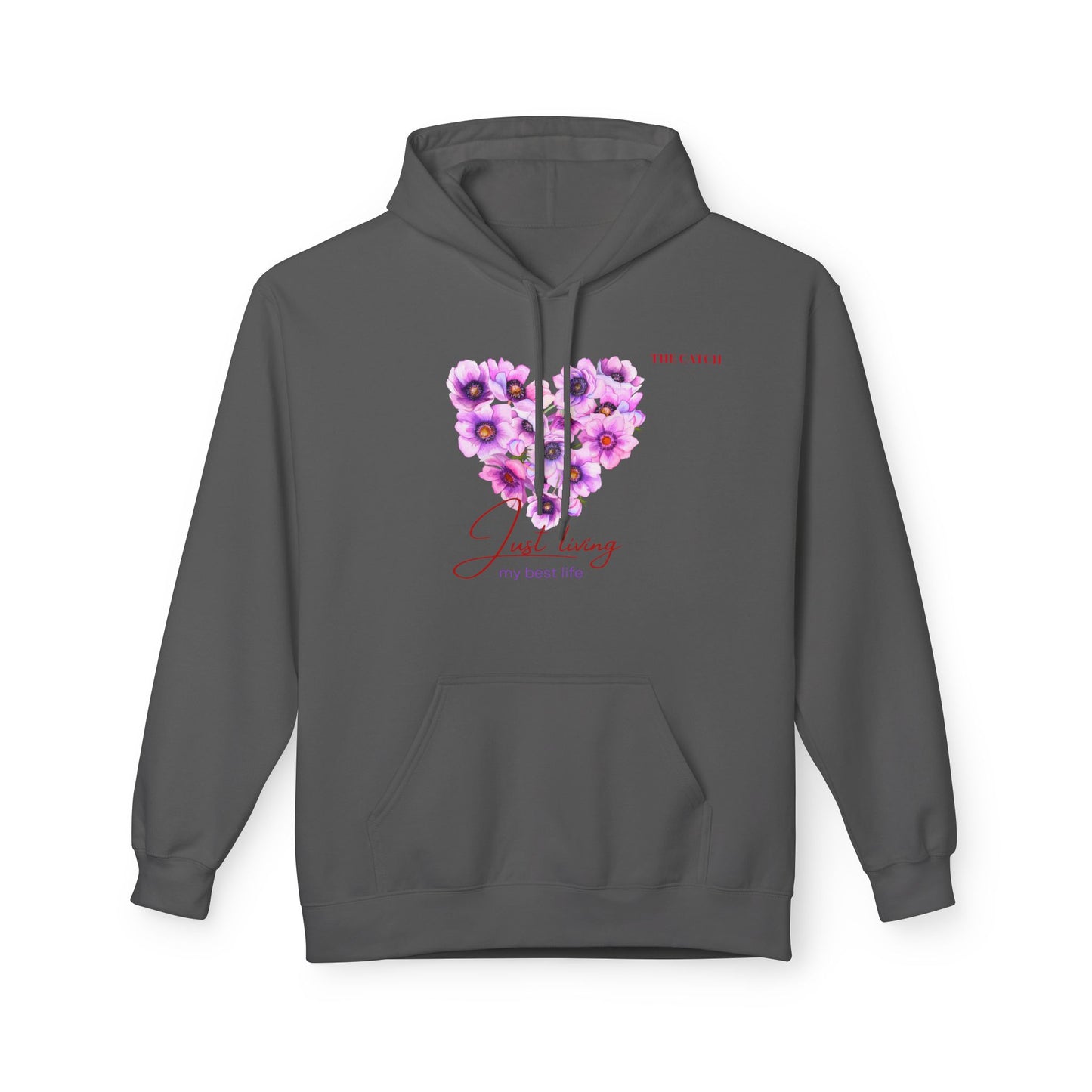 Just Living Floral Heart Hoodie - Inspirational Midweight Fleece Sweatshirt