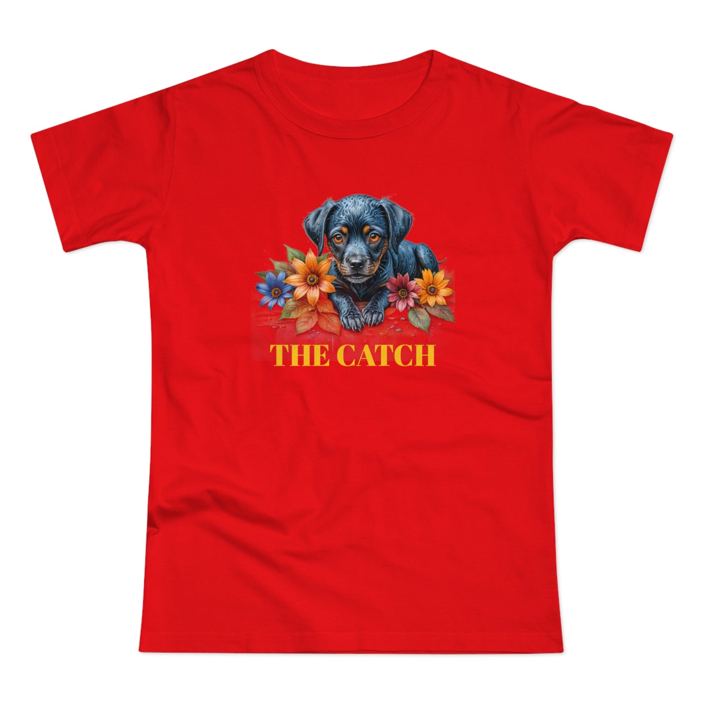 The Catch Dog-Themed Women's T-Shirt - Floral Design for Pet Lovers - THE CATCH