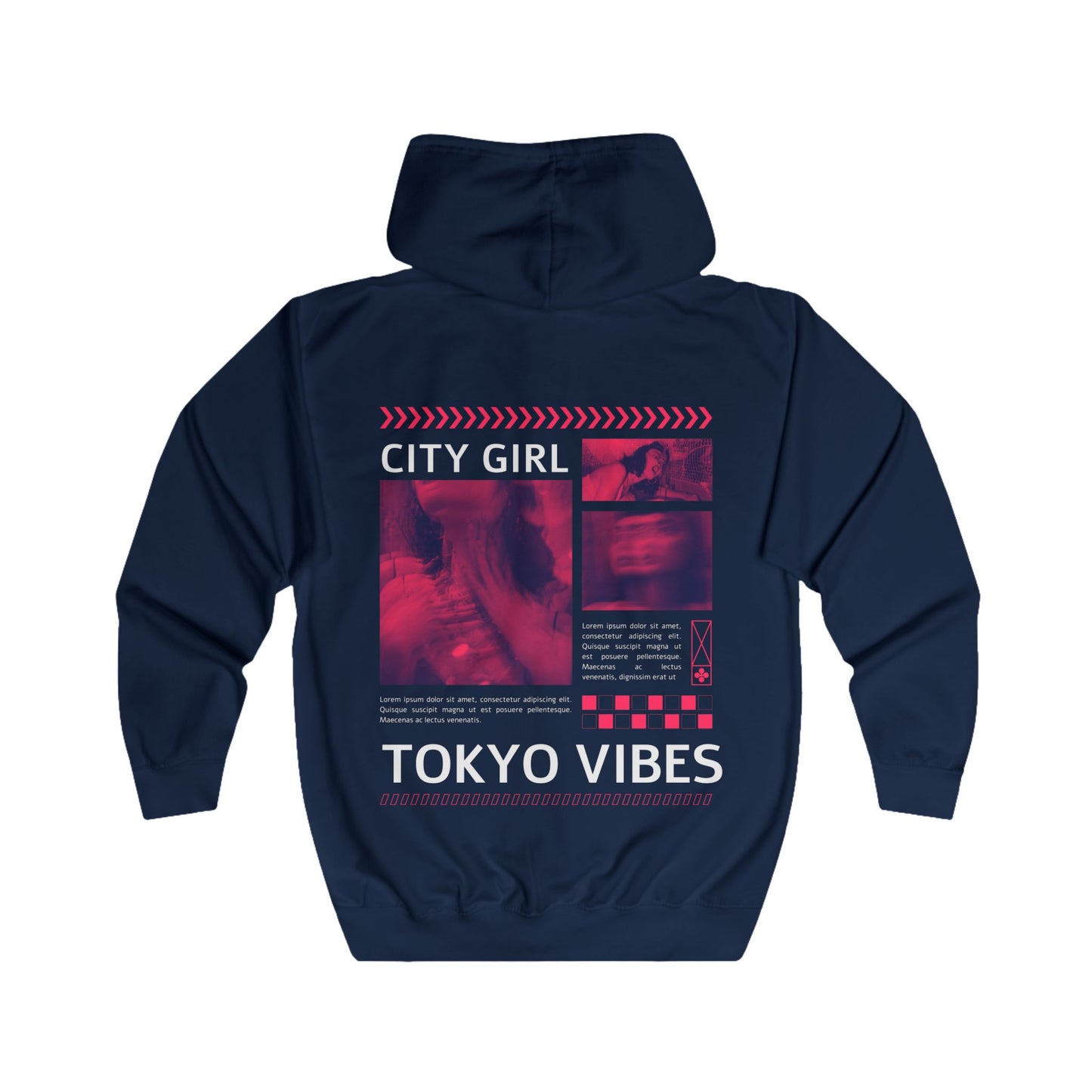 Full Zip Hoodie - City Girl Tokyo Vibes - Bright Yellow Streetwear