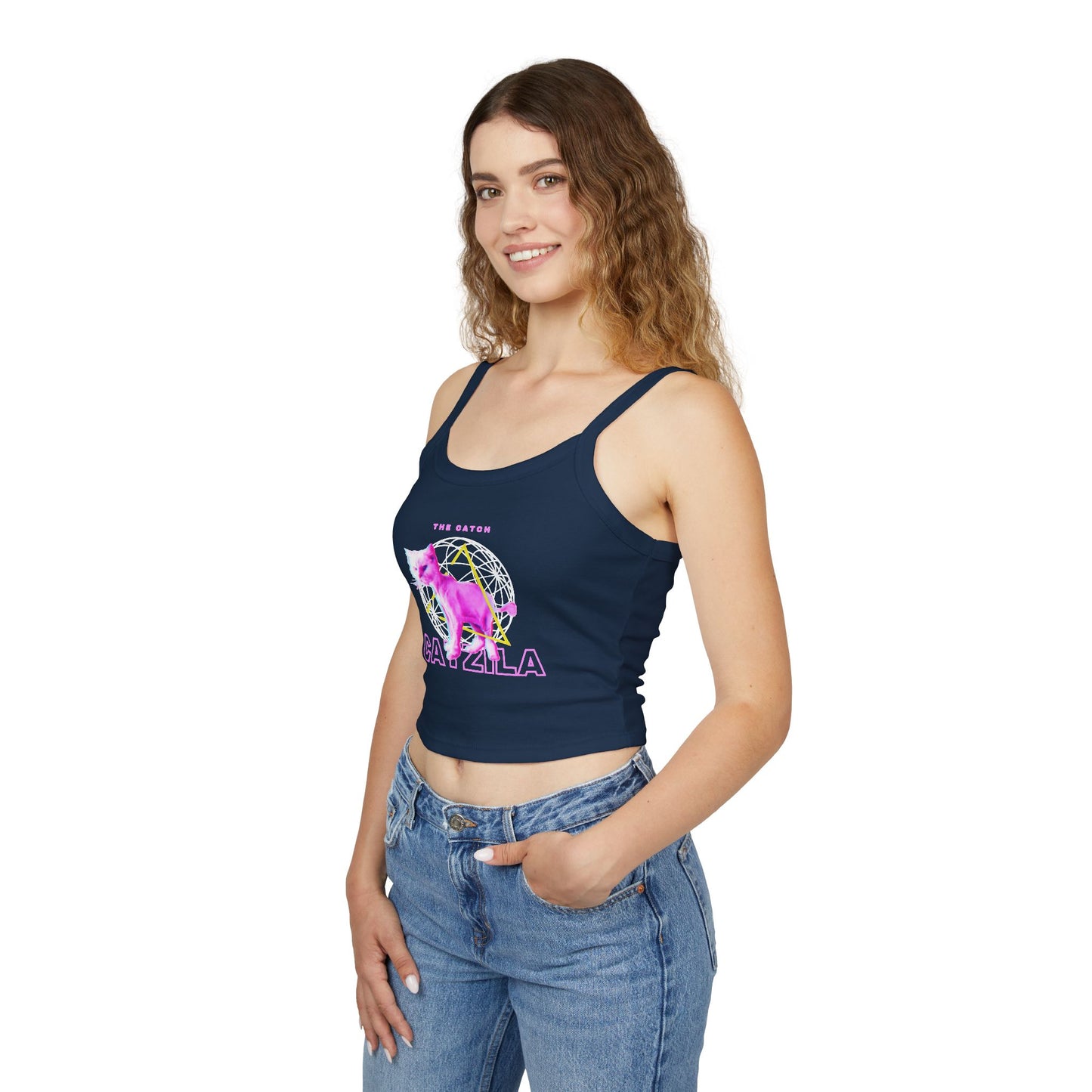 Colorful Cat Graphic Women's Tank Top, Summer Tops, Cute Cat Apparel, Gifts for Cat Lovers, Trendy Spaghetti Strap Shirt - THE CATCH