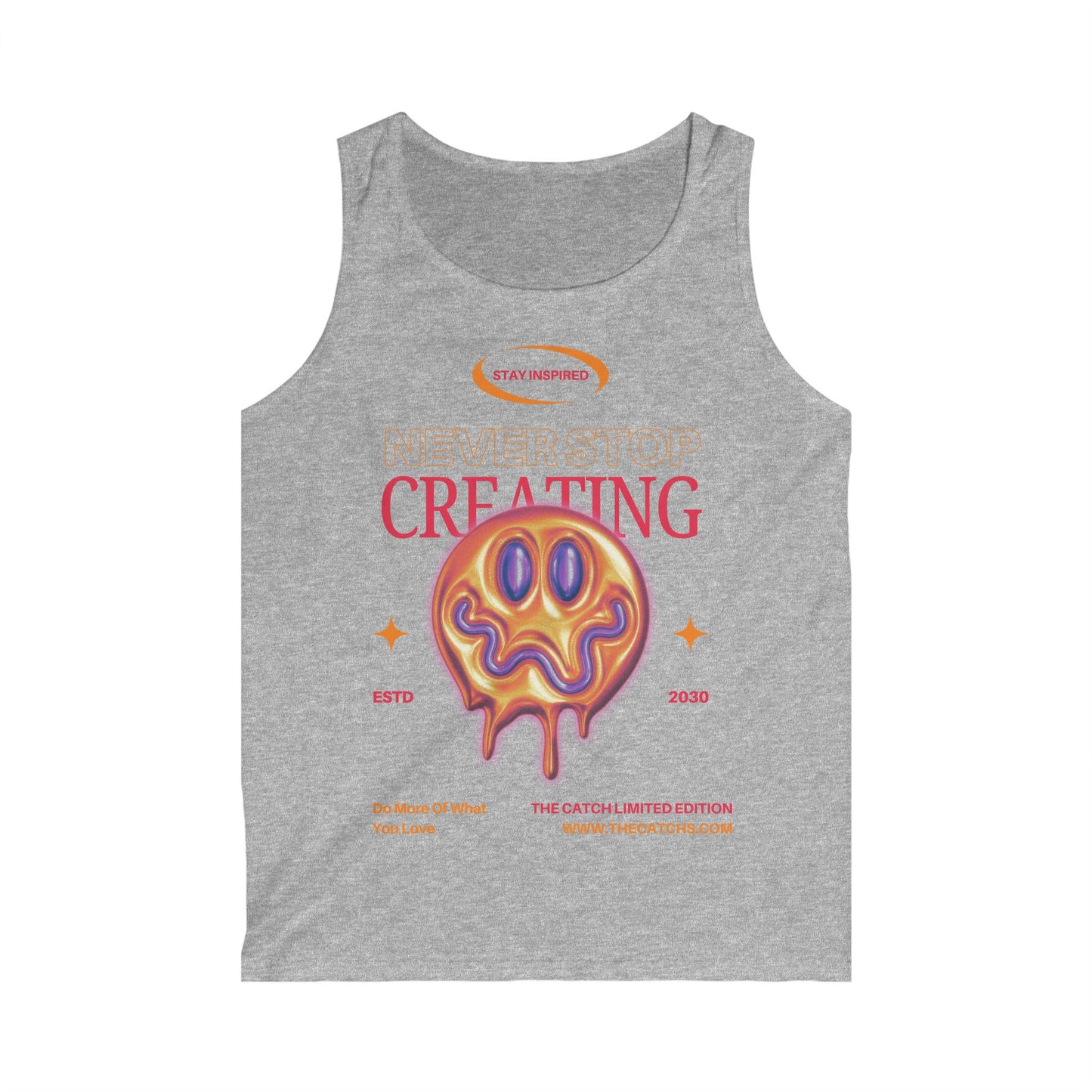 Men's Softstyle Tank Top - 'Never Stop Creating' Graphic Tee