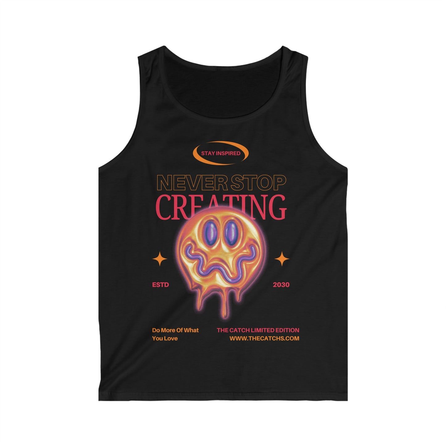 Men's Softstyle Tank Top - 'Never Stop Creating' Graphic Tee