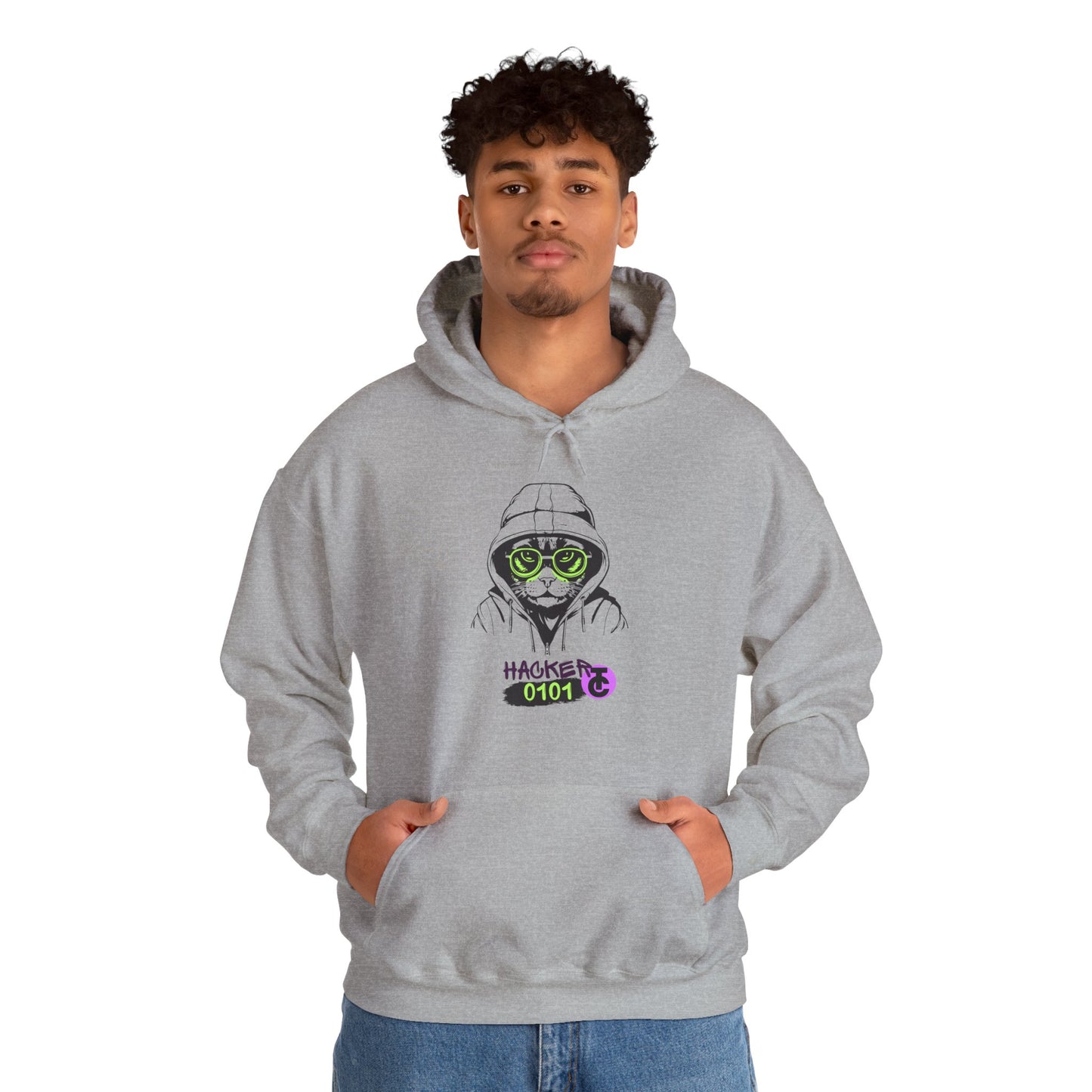 Hacker Cat Hoodie - Cozy Sweatshirt, Streetwear Pullover, Tech Enthusiast Gift, Cyberpunk Apparel, Casual Fashion - THE CATCH
