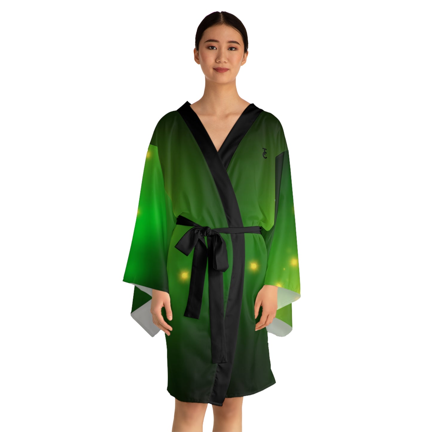 Enchanted Glow Long Sleeve Kimono Robe | Cozy Loungewear, Festival Outfit, Spa Day Gift, Green AOP Design, Relaxation Essential - THE CATCH