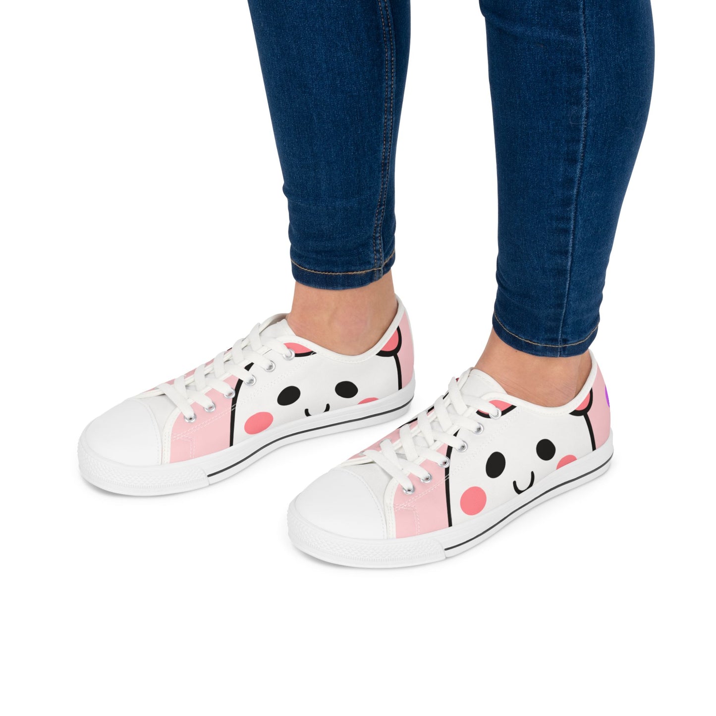 Cute Women's Low Top Sneakers with Happy Face Design