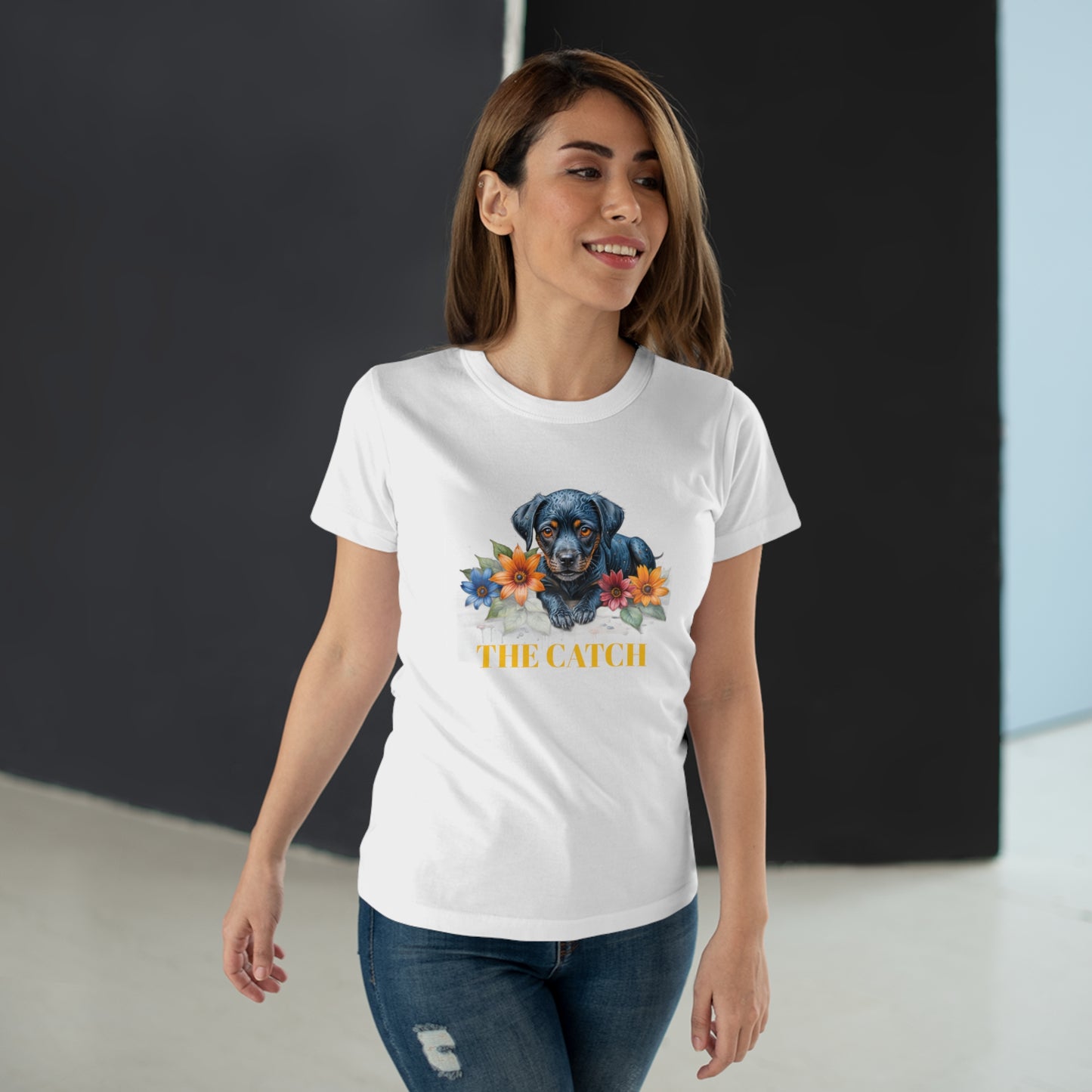 The Catch Dog-Themed Women's T-Shirt - Floral Design for Pet Lovers - THE CATCH