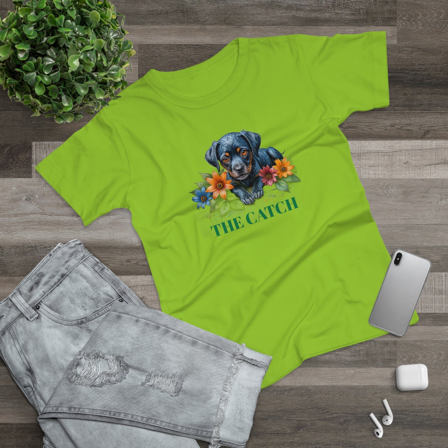 The Catch Dog-Themed Women's T-Shirt - Floral Design for Pet Lovers - THE CATCH