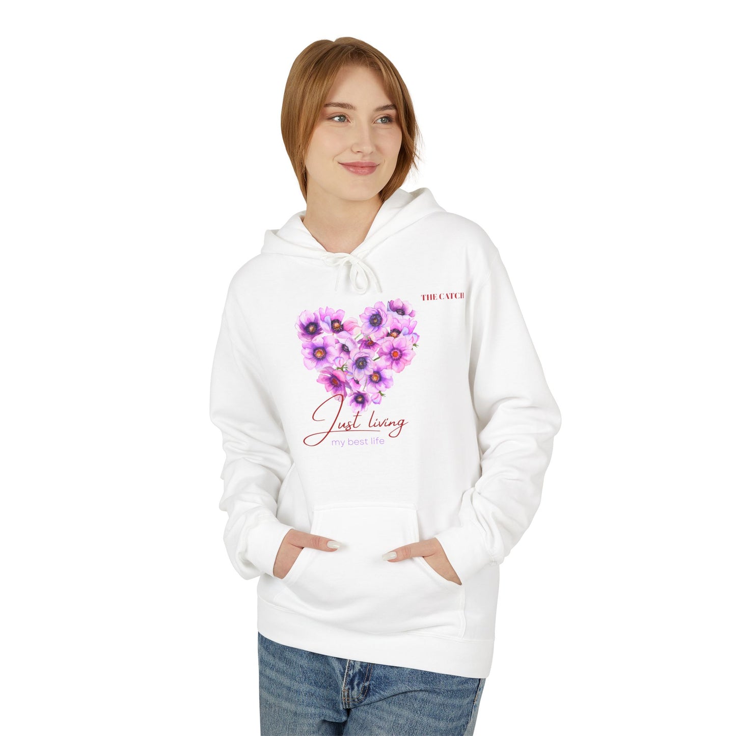Just Living Floral Heart Hoodie - Inspirational Midweight Fleece Sweatshirt