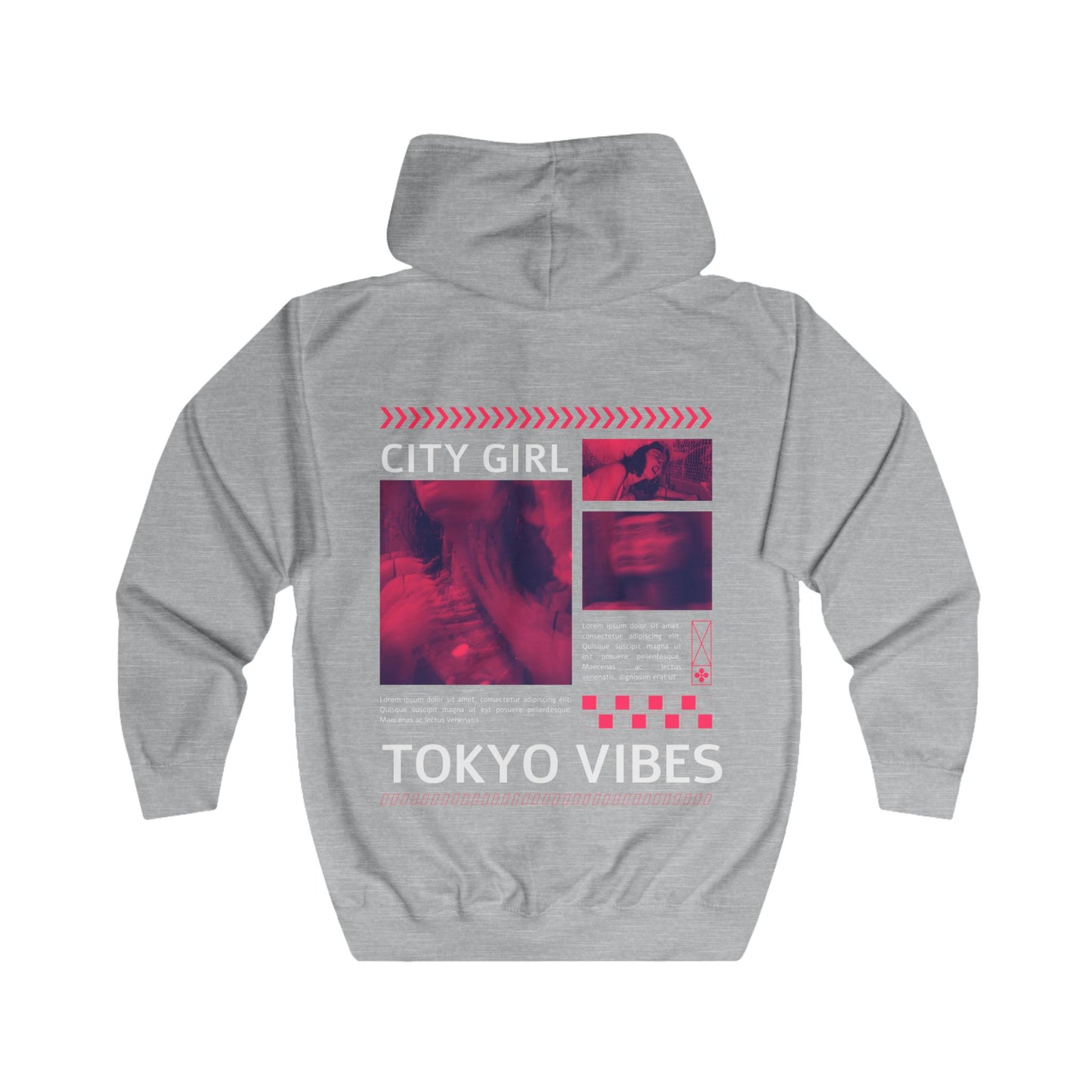 Full Zip Hoodie - City Girl Tokyo Vibes - Bright Yellow Streetwear