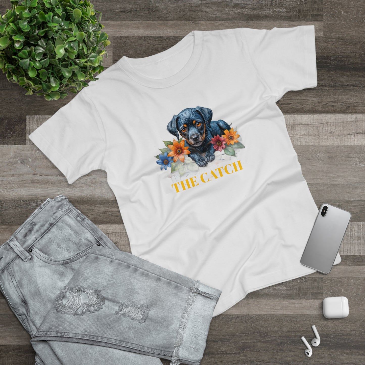 The Catch Dog-Themed Women's T-Shirt - Floral Design for Pet Lovers - THE CATCH