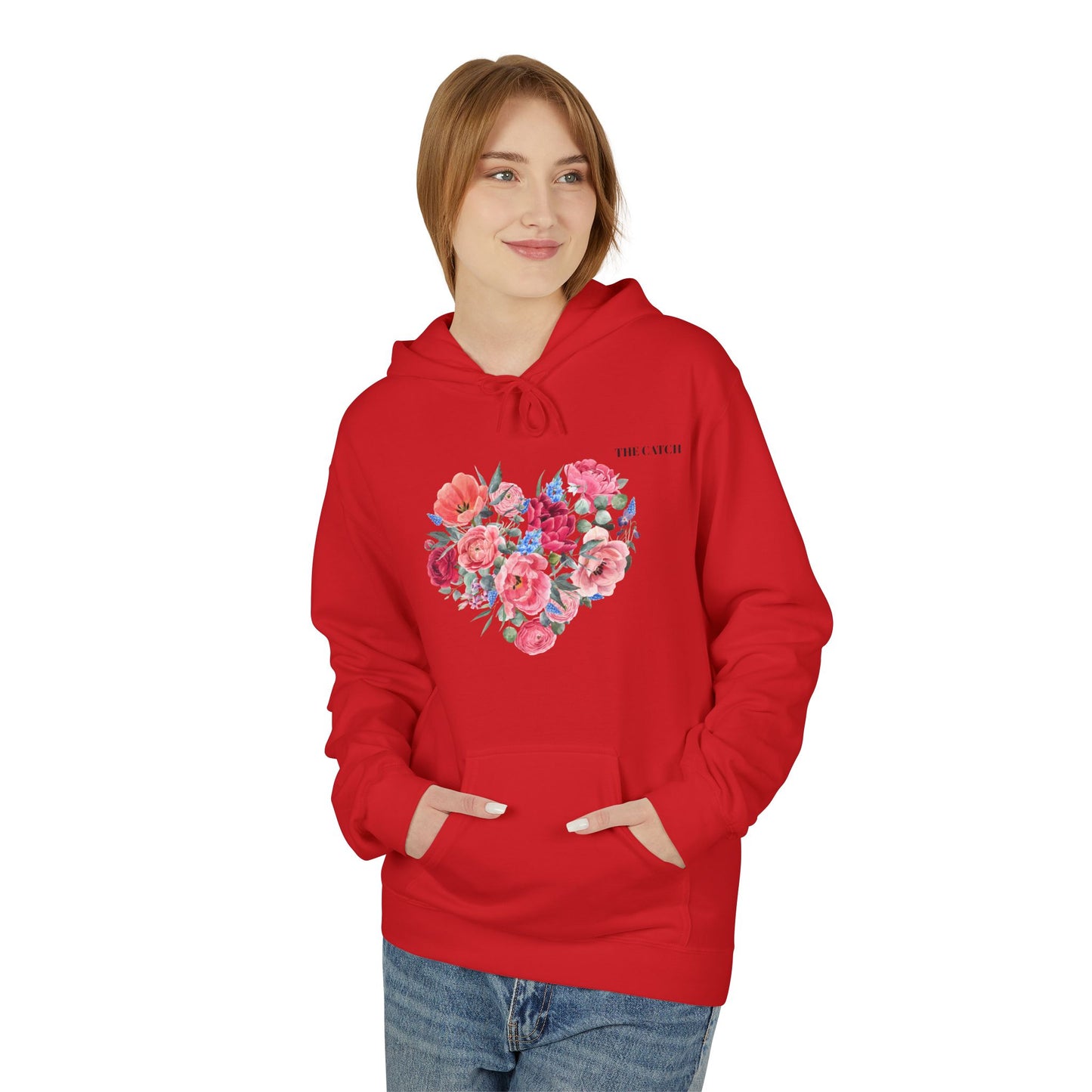 Floral Heart Fleece Hoodie - Softstyle Sweatshirt