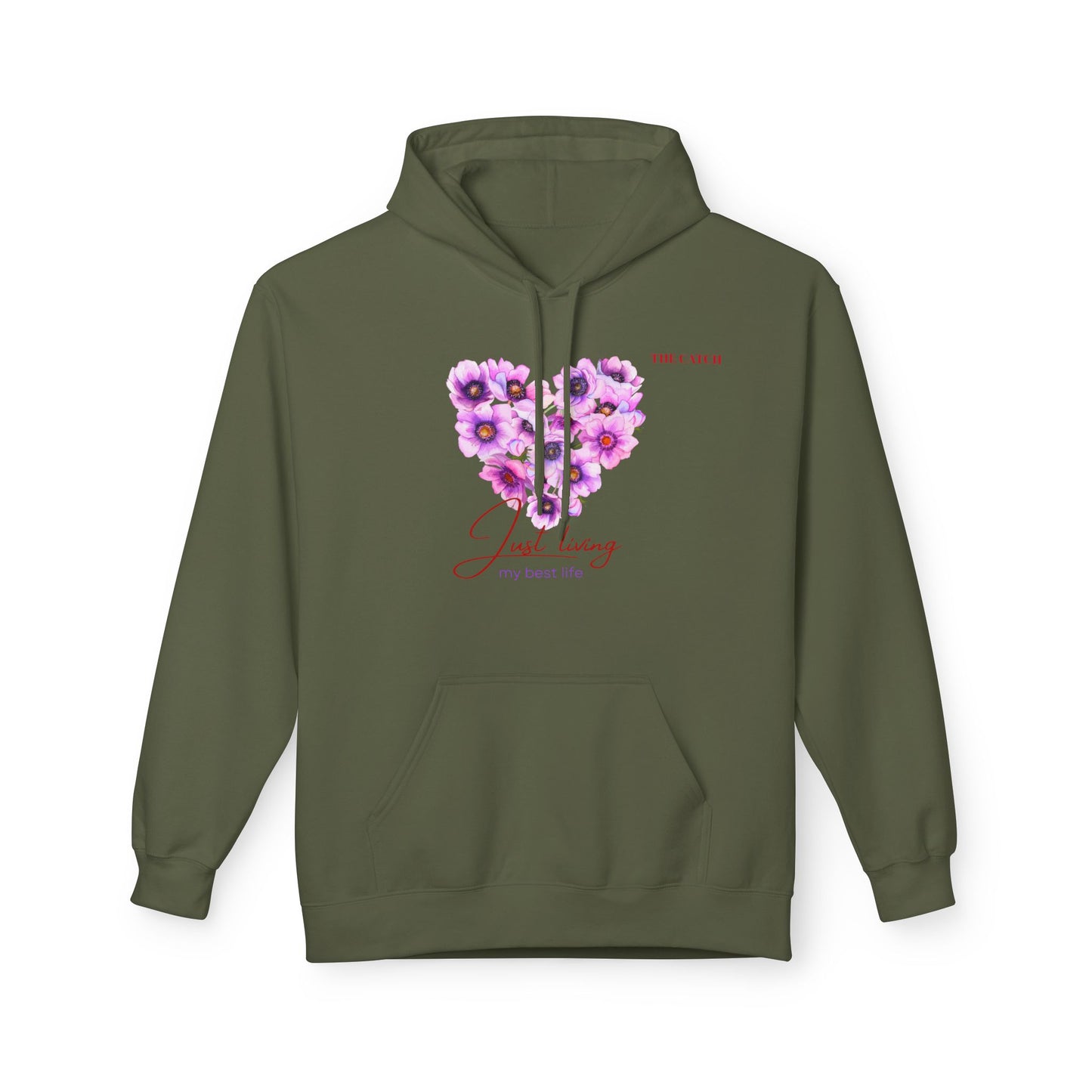 Just Living Floral Heart Hoodie - Inspirational Midweight Fleece Sweatshirt