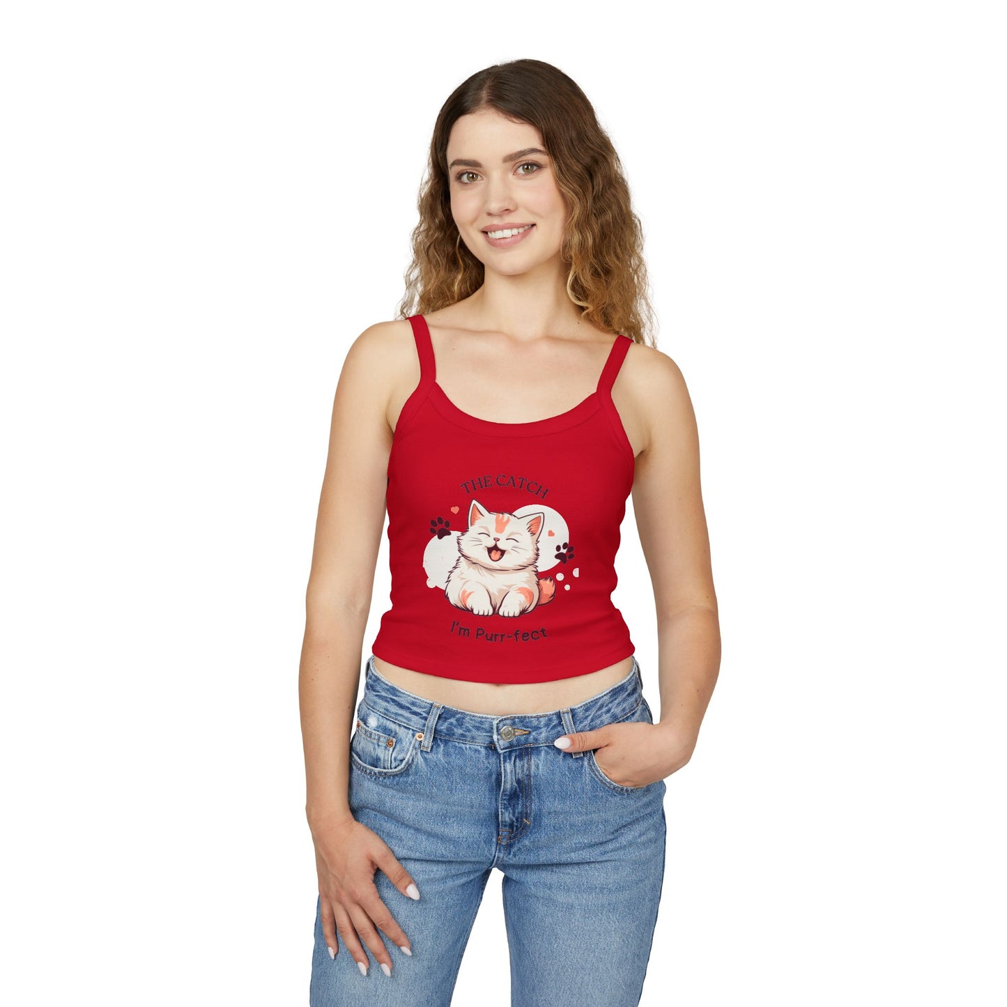 Cute Cat Themed Women's Spaghetti Strap Tank Top, Funny Pet Tee