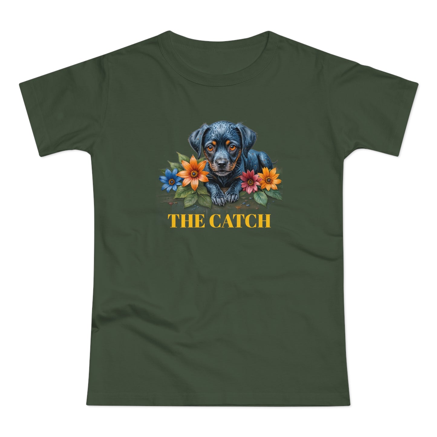 The Catch Dog-Themed Women's T-Shirt - Floral Design for Pet Lovers - THE CATCH