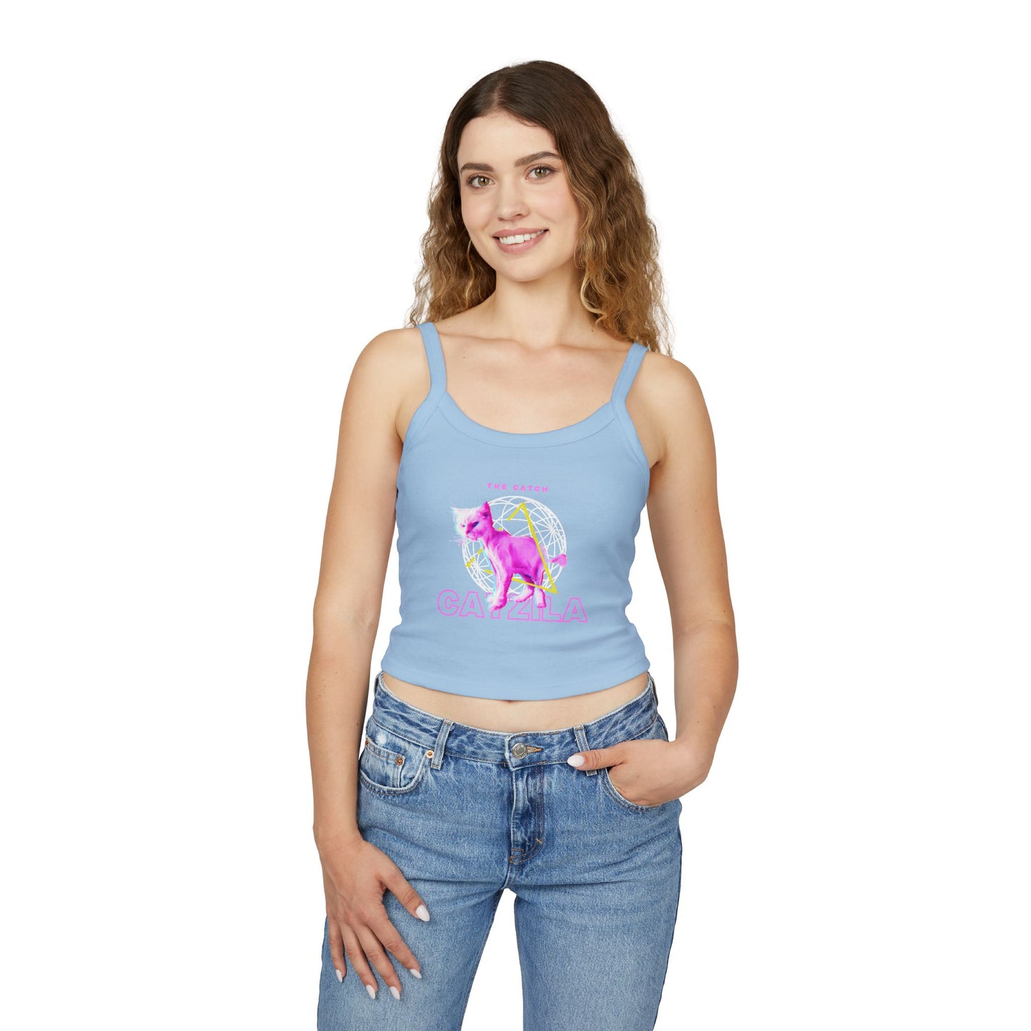 Colorful Cat Graphic Women's Tank Top, Summer Tops, Cute Cat Apparel, Gifts for Cat Lovers, Trendy Spaghetti Strap Shirt - THE CATCH