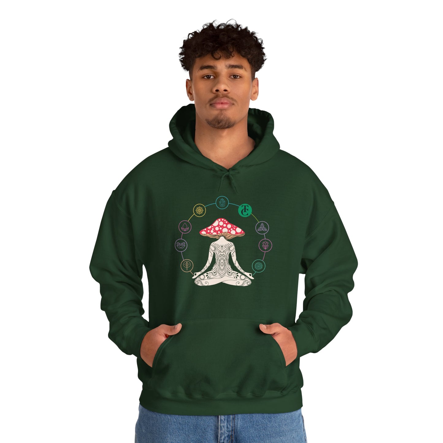 Meditative Mushroom Hoodie - Hooded Sweatshirt, Spiritual Fashion, Cozy Gift, Yoga Attire, Mindfulness Wear, Fall Fashion - THE CATCH