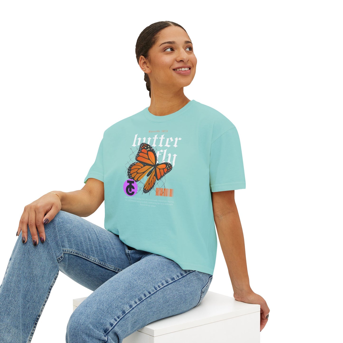 Bohemian Butterfly Women's Boxy Tee, Casual Tee, Graphic Tee, Summer Shirt, Nature Lover Gift