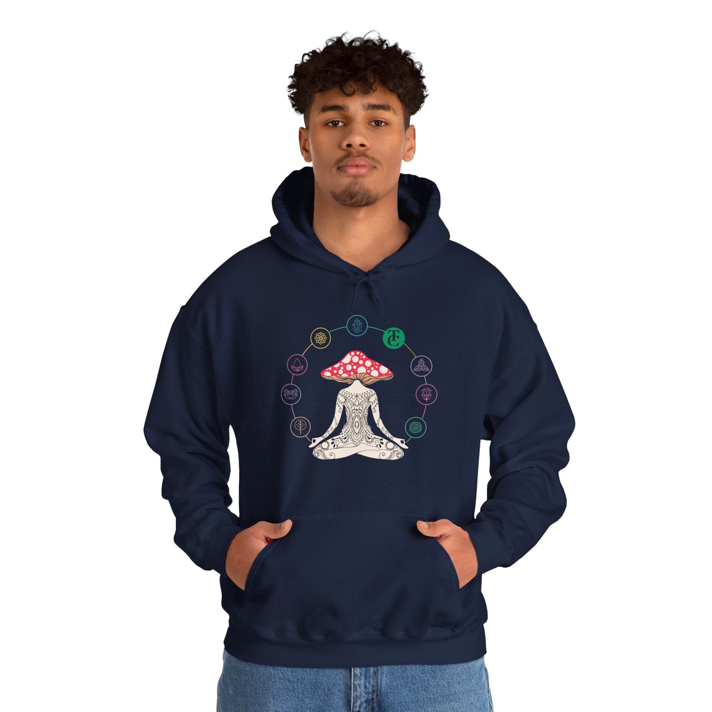 Meditative Mushroom Hoodie - Hooded Sweatshirt, Spiritual Fashion, Cozy Gift, Yoga Attire, Mindfulness Wear, Fall Fashion