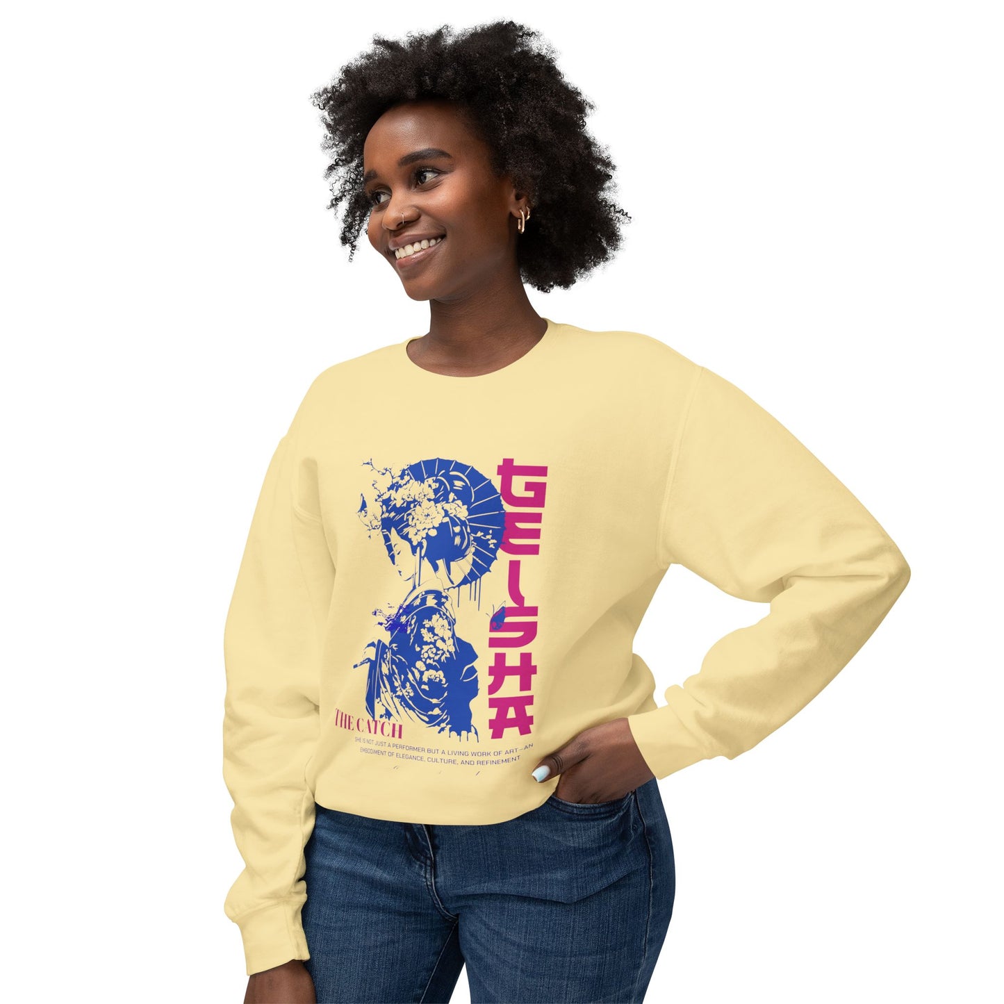 Geisha Artwork Women's Lightweight Crewneck Sweatshirt - Stylish and Cultural Design