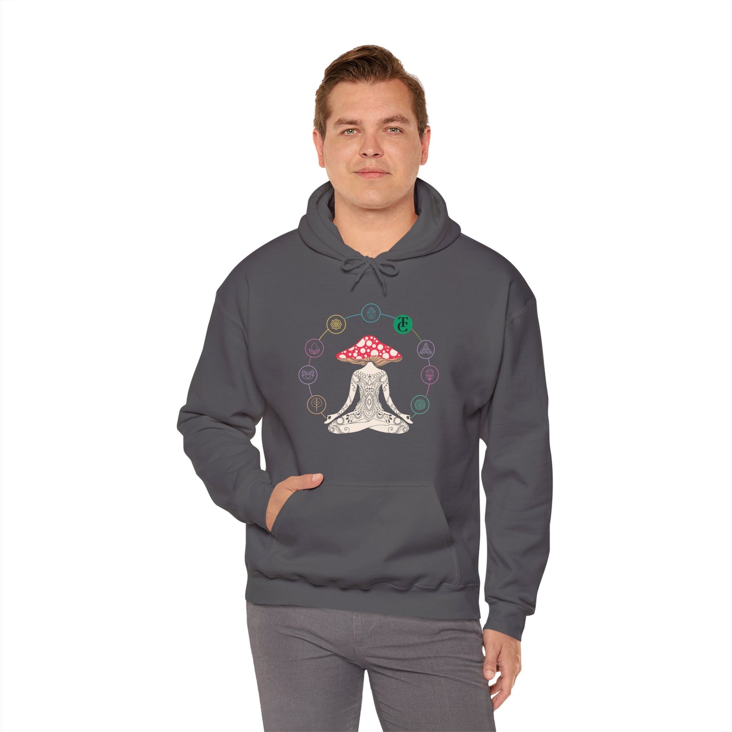 Meditative Mushroom Hoodie - Hooded Sweatshirt, Spiritual Fashion, Cozy Gift, Yoga Attire, Mindfulness Wear, Fall Fashion - THE CATCH