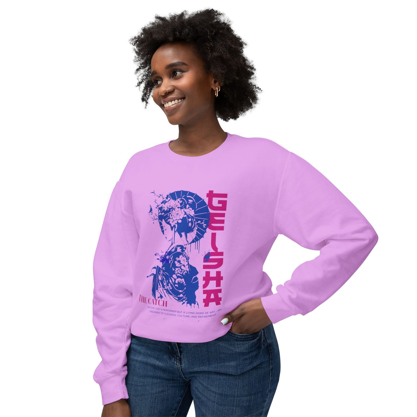 Geisha Artwork Women's Lightweight Crewneck Sweatshirt - Stylish and Cultural Design